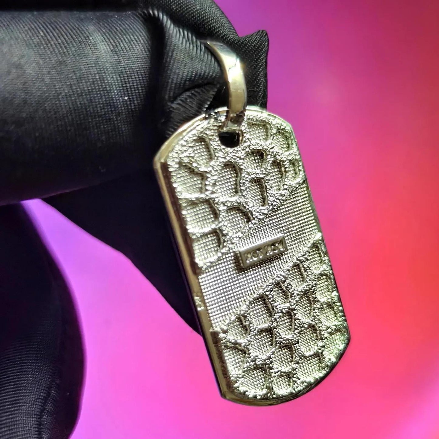 Dog Tag Rectangle Nugget Pendant Necklace 14K White Gold Plated 925 Sterling Silver,  Dog Tag Pendant, Rectangle Shape Pendant, For Birthday