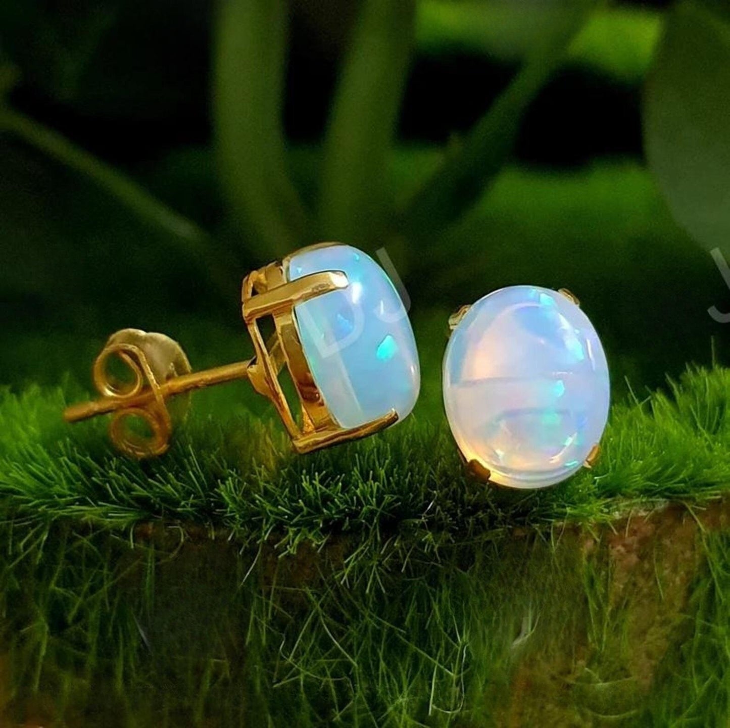 2Ct Oval Cut Stud Women's Earrings Opal Diamond Earrings 14K Yellow Gold Plated 925 Sterling Silver, Push back Earrings, Gift For Birthday