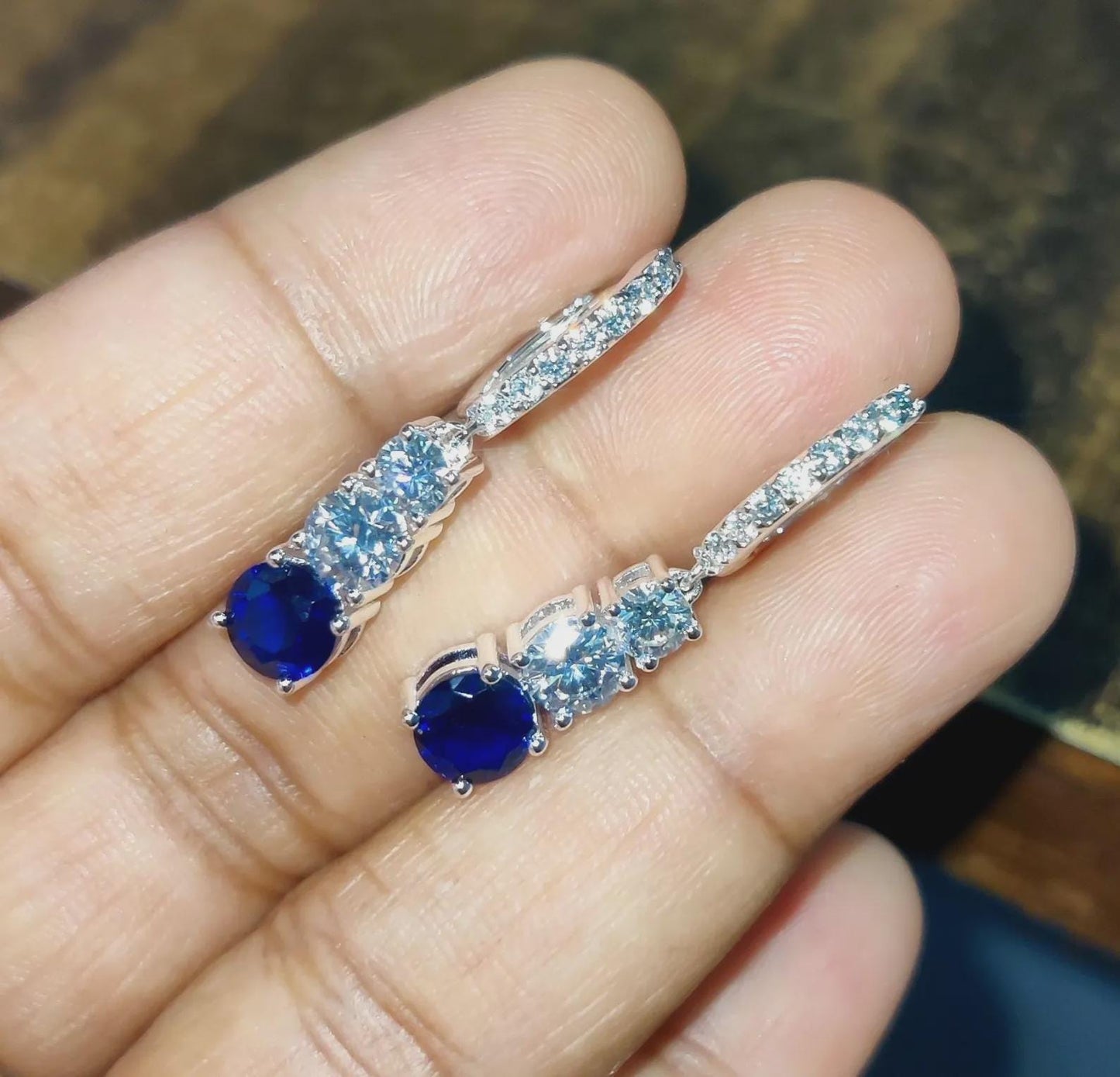 2Ct Round Cut Simulated Blue Sapphire Fancy Drop Dangle Earrings 14K White Gold Finish Sterling Silver Clip On Earrings Gift for Birthday