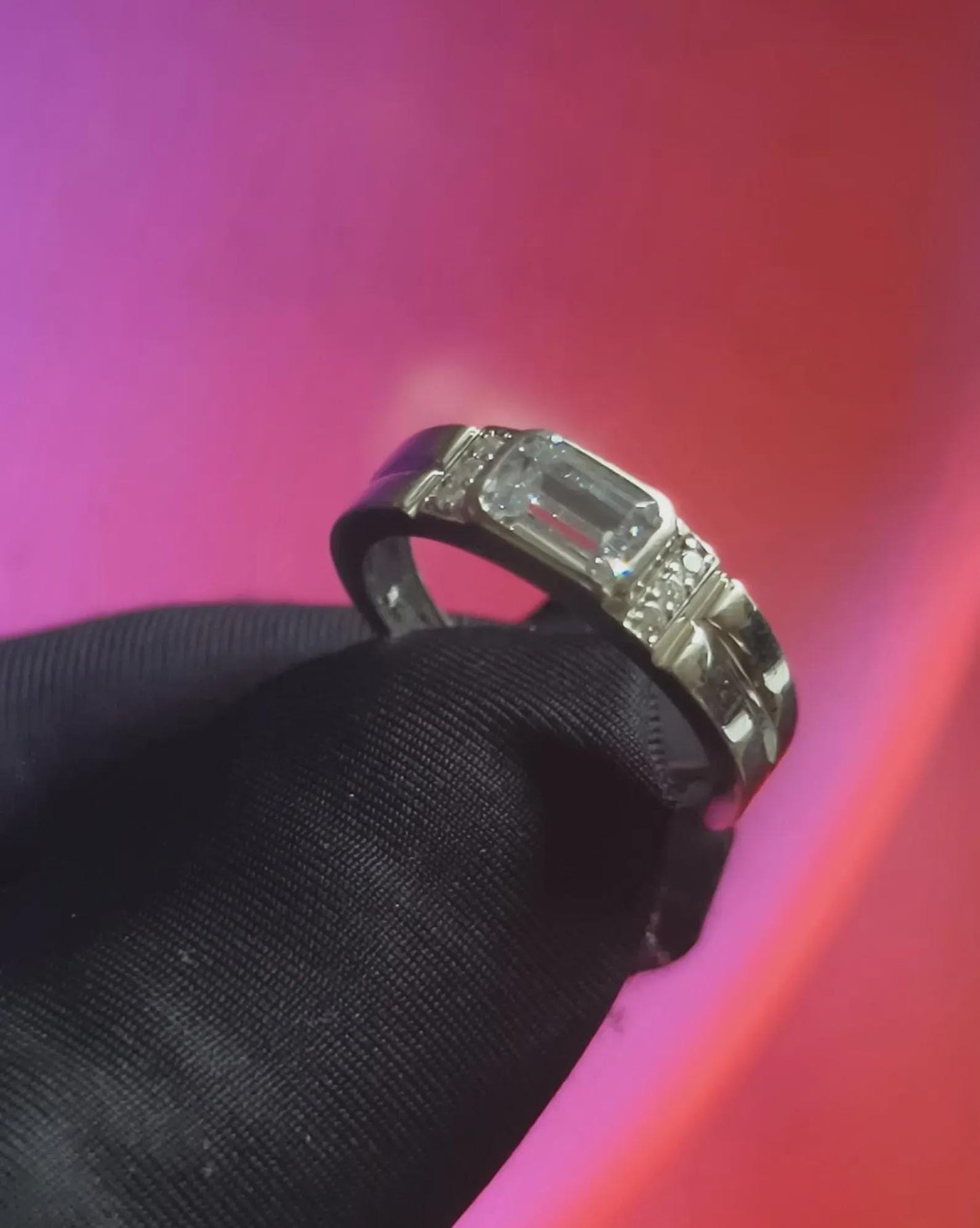 1Ct Moissanite Emerald Cut Wedding Band Ring 14K White Gold Plated 925 Sterling Silver Anniversary Ring, For Engagement Ring