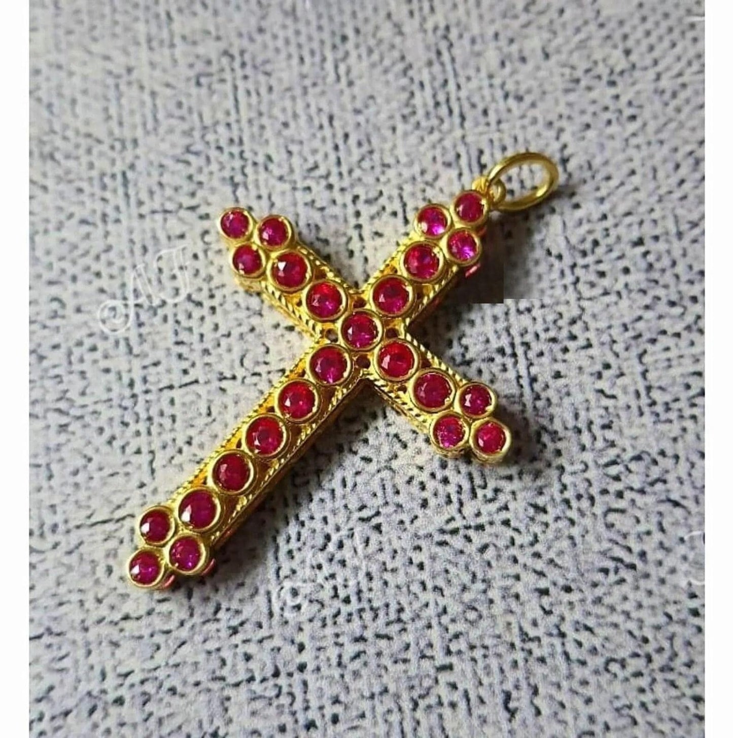 1.50Ct Cross Pendant, Round Red Ruby, Charm Pendant, Hip Hop Unisex Pendant Necklace, Birthday Gift Pendant, Pendant For Love, Gift For Her