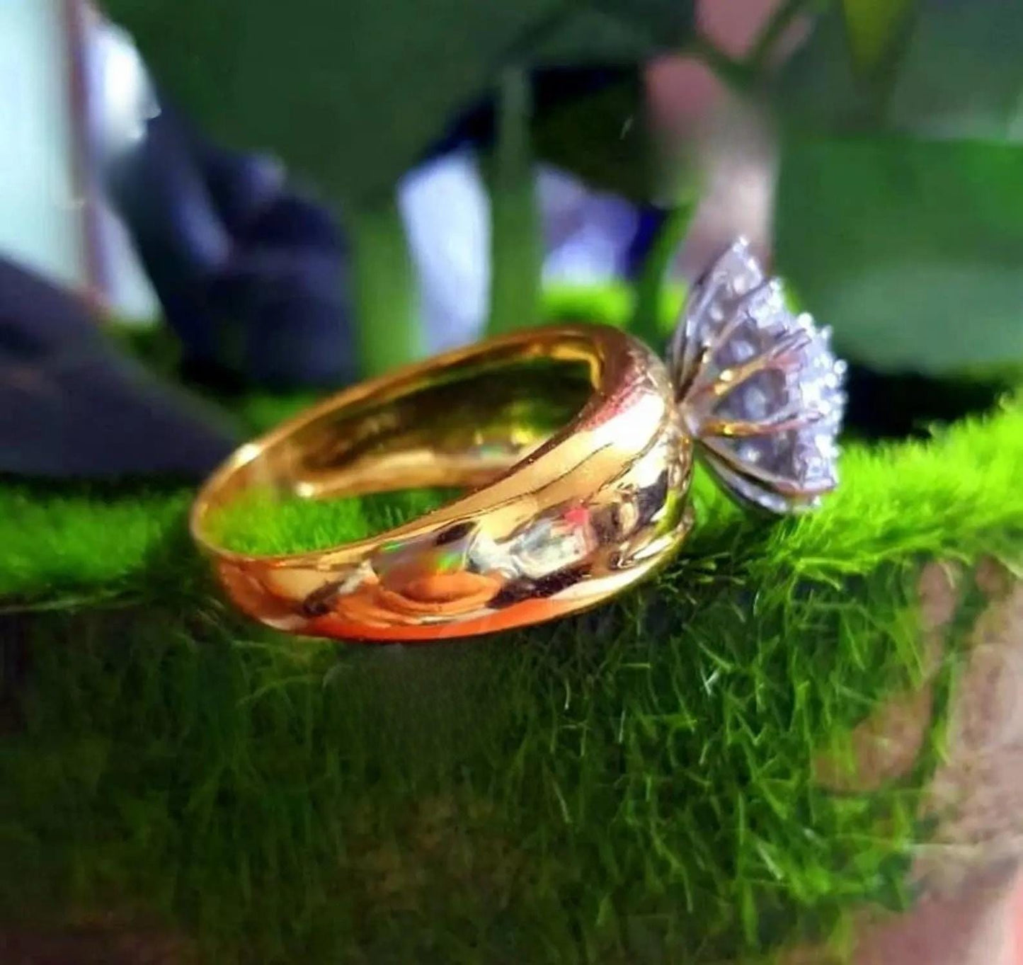 2Ct Diamond Round Cut Flower Shape Simulated Diamond Engagement Wedding Ring 14K Yellow Gold Plated,925 Silver Ring, Anniversary Ring