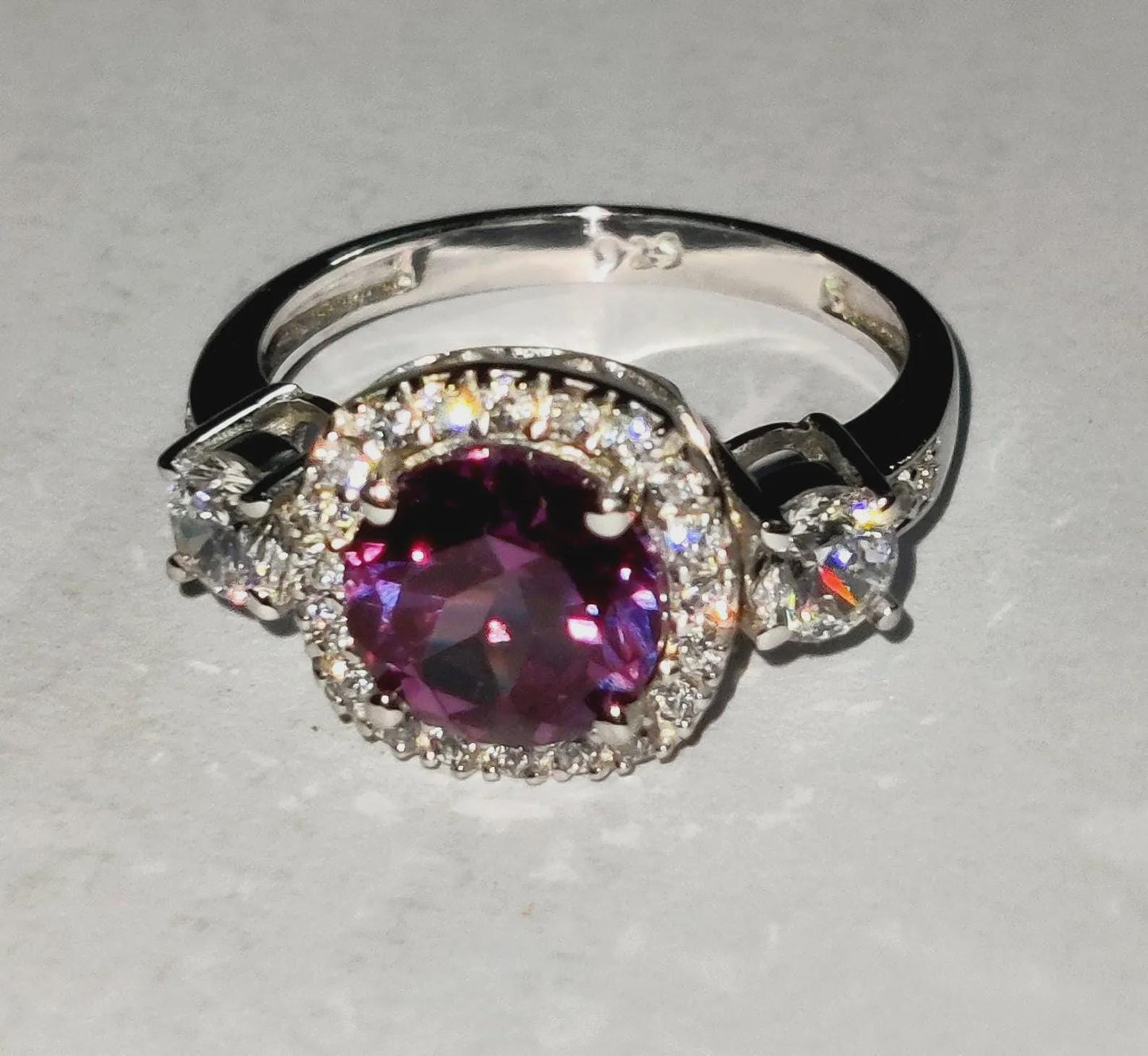 2Ct Amethyst Round Cut Simulated Diamond Halo Engagement Ring 14K White Gold Finish 925 Sterling Silver, Wedding Band, Gift For her