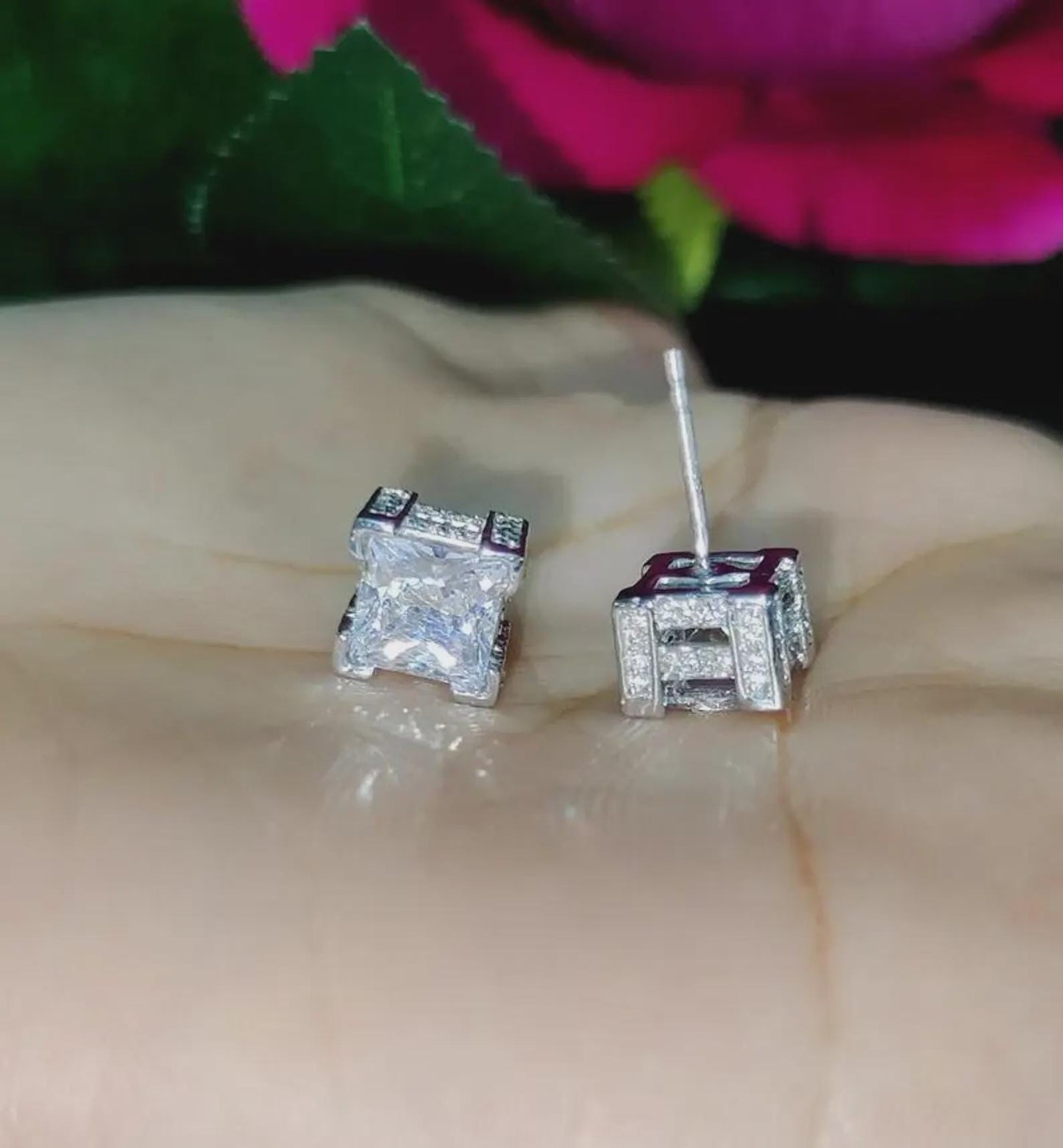 2Ct Princess Cut Solitaire Stud Earrings Simulated Diamond Earrings 14K White Gold Finish 925 Silver Prong Set Earring, Gift For Birthday