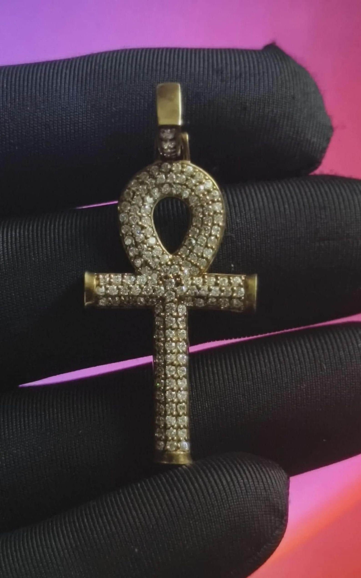 1.50Ct Moissanite Cross Pendant Round 14K Yellow Gold Plated 925 Sterling Silver, Hip Hop Pendant, Christmas Religious Pendant