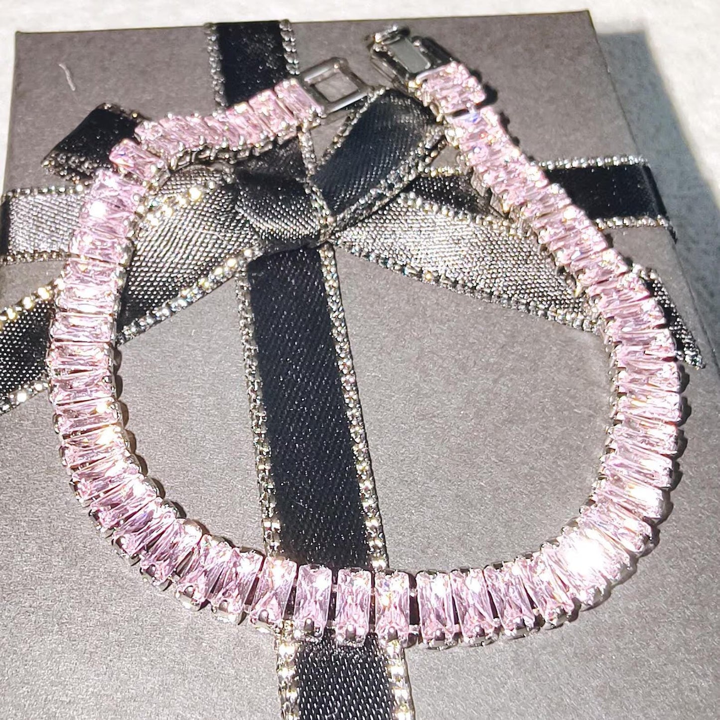 12Ct Baguette Cut CZ Pink Sapphire Lab-Created Spinel Tennis Bracelet 14K White Gold Plated Diamond Bracelet Size 7.5" Inch