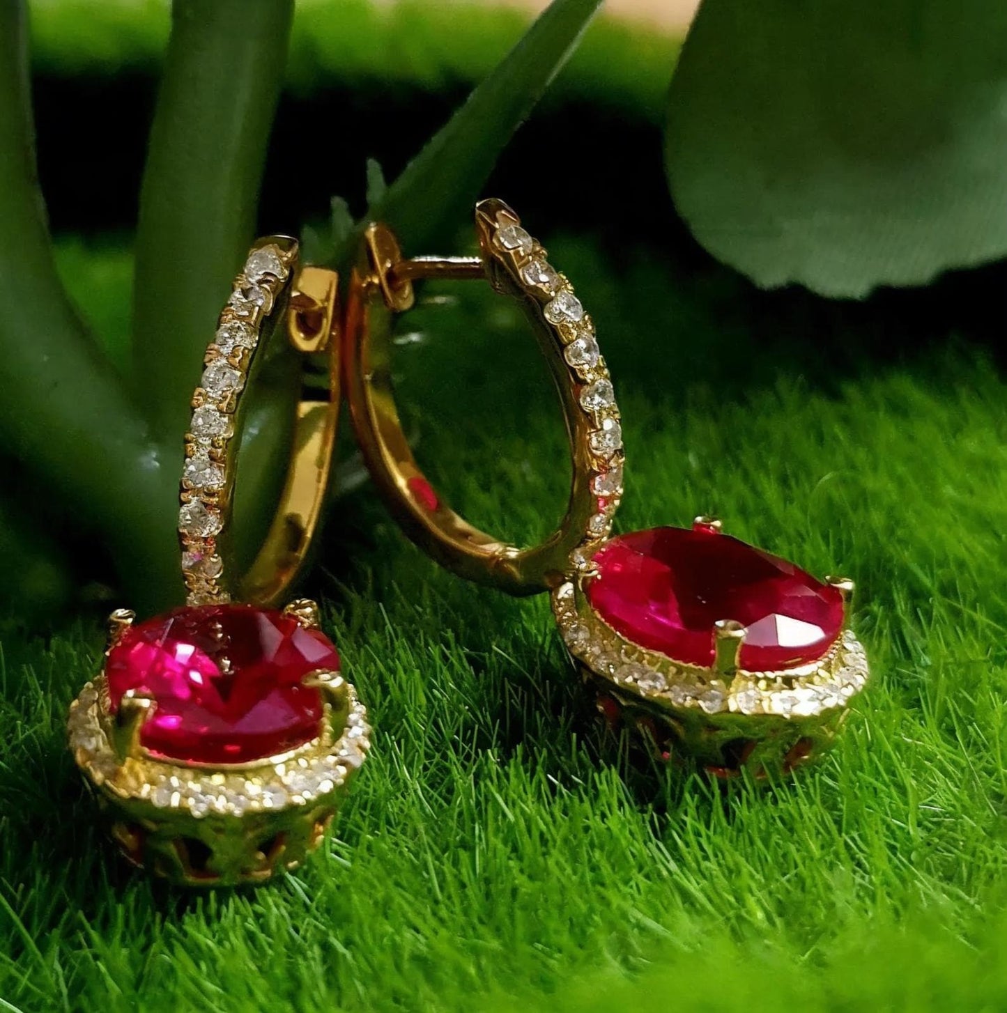 4Ct Oval Cut Ruby Diamond Dangle Drop Earrings 14K Yellow Gold Finish Diamond Earrings | Ruby Diamond Earring | Anniversary Gift for Her