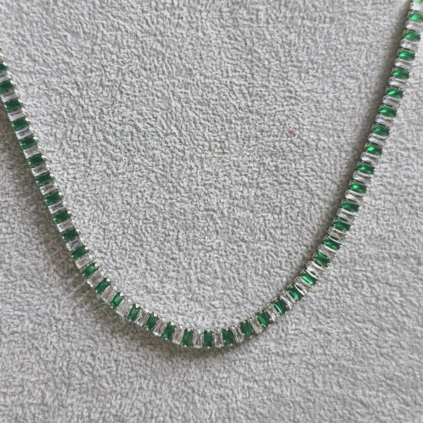 14Ct Radiant And Baguette Cut Emerald Lab-Created Gemstone Tennis Necklace 14K White Gold Plated Necklace Tennis Chain Necklace Size 19"