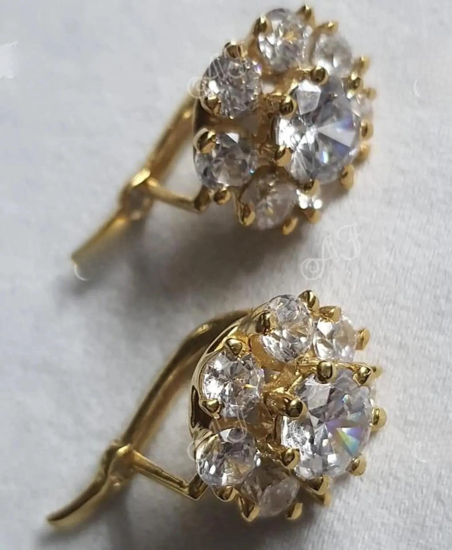 2Ct Round Cut Simulated Diamond Cluster Flower Cluster Stud Earrings 14k Yellow Gold Plated, Cluster Earring, Flower Earring, Gift for Party