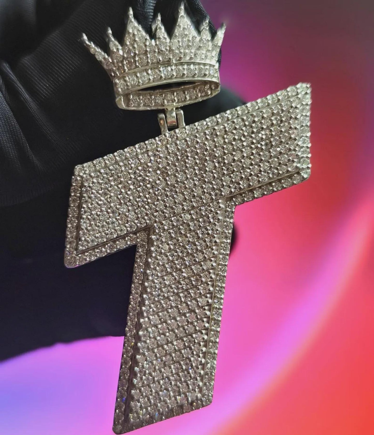 3Ct Round Cut Diamond Custom Letter Crown Simulated Diamond Pendant 14K White Gold Plated 925 Silver Customized Letter Hip Hop Pendant