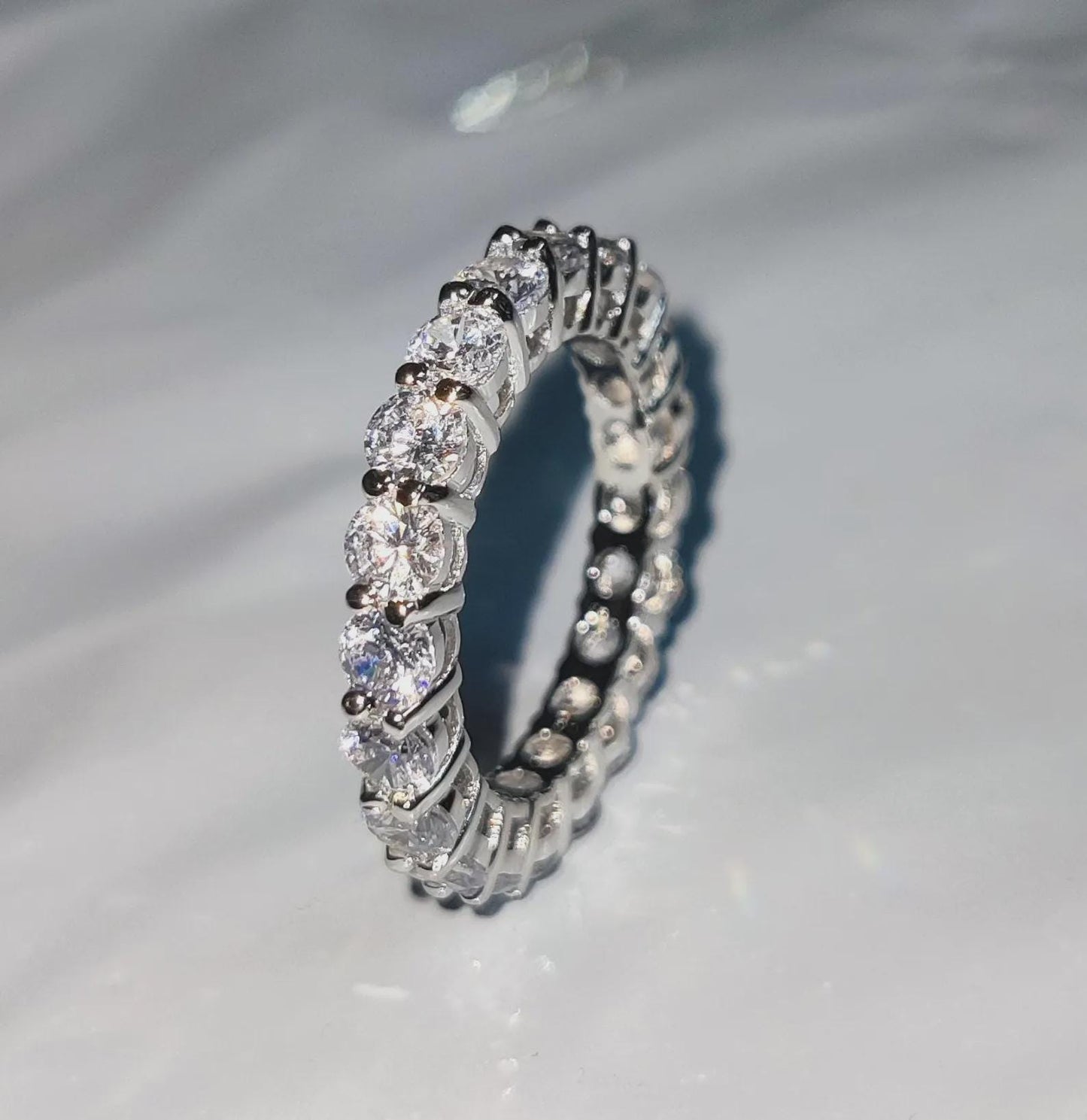1.50Ct Round Cut Diamond Ring Full Eternity Band Engagement Ring 14K White Gold Plated 925 Sterling Silver Simulated Diamond Band Ring