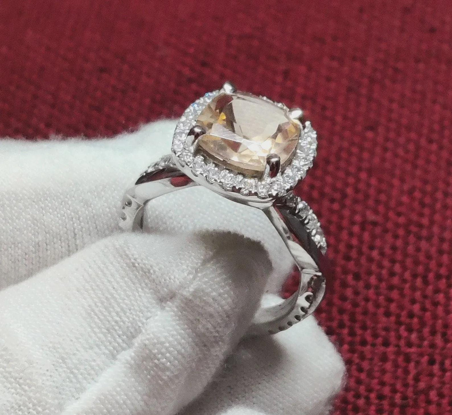 2Ct Morganite Cushion Cut Lab-Created Morganite Engagement Anniversary Ring Halo 14K White Gold Finish 925 Sterling Silver For Birthday Ring