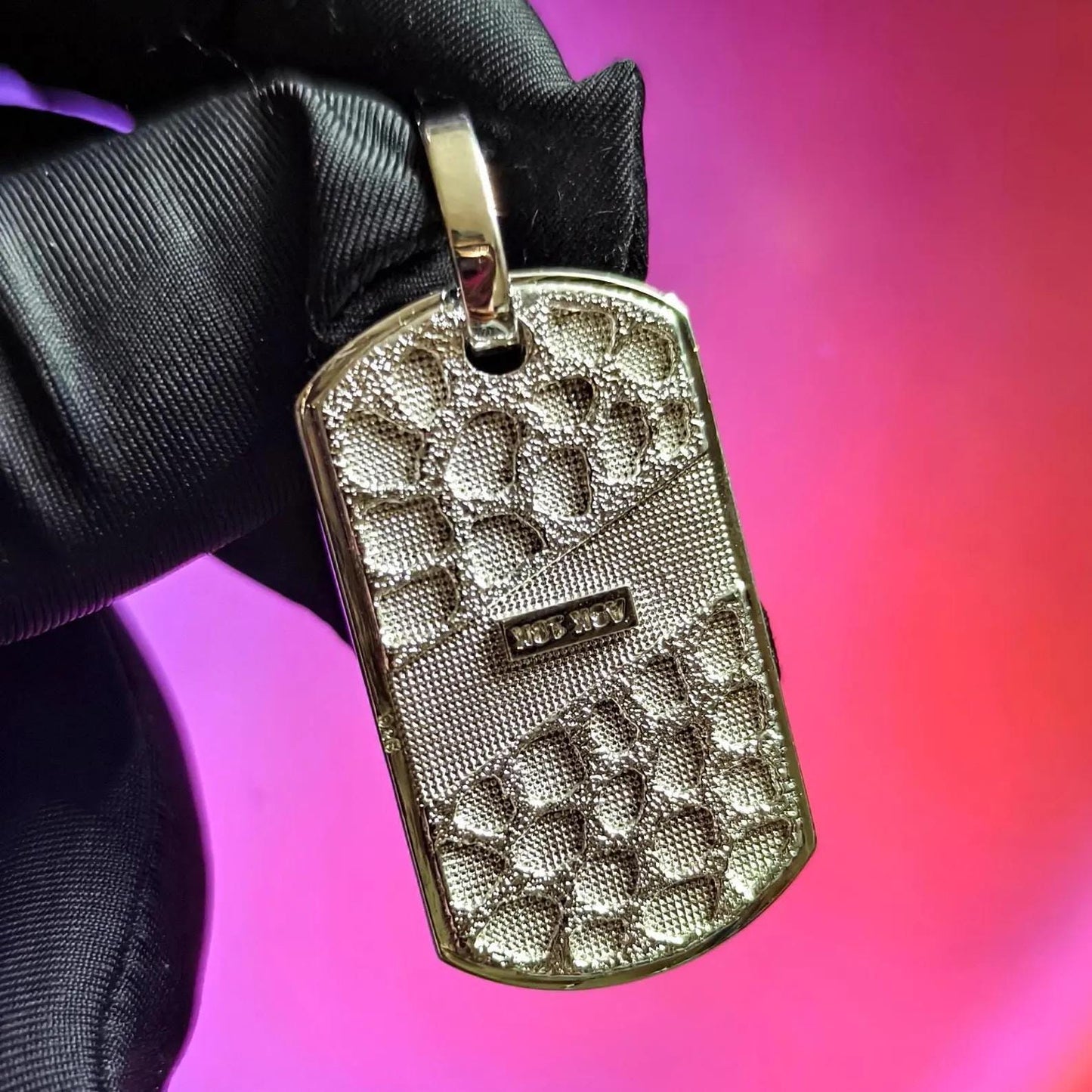 Dog Tag Rectangle Nugget Pendant Necklace 14K White Gold Plated 925 Sterling Silver,  Dog Tag Pendant, Rectangle Shape Pendant, For Birthday