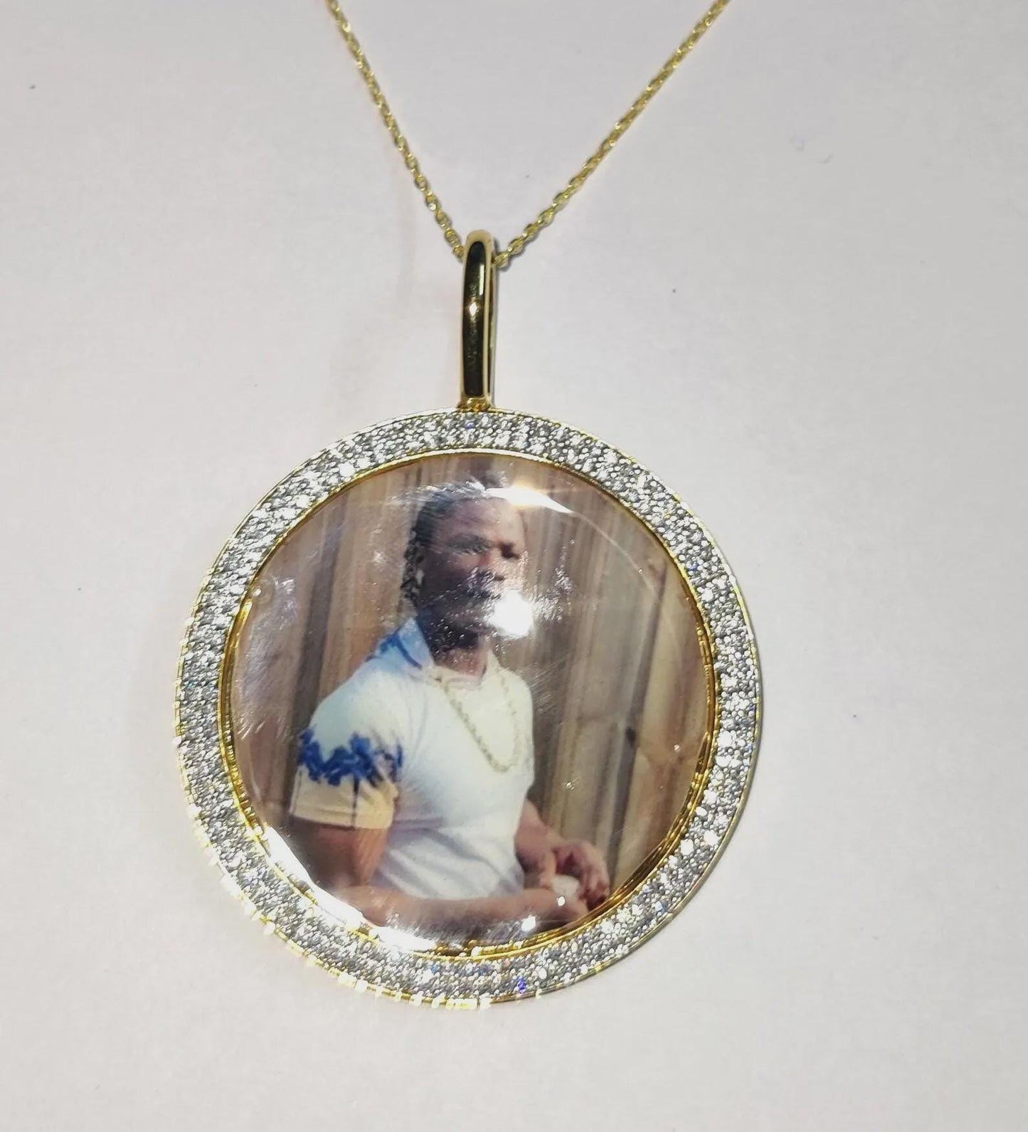 Custom Picture Necklace Personalized Diamond Necklace With Photo Frame Lab Created Diamond 925 Silver Pendant 14K Yellow Gold Plated