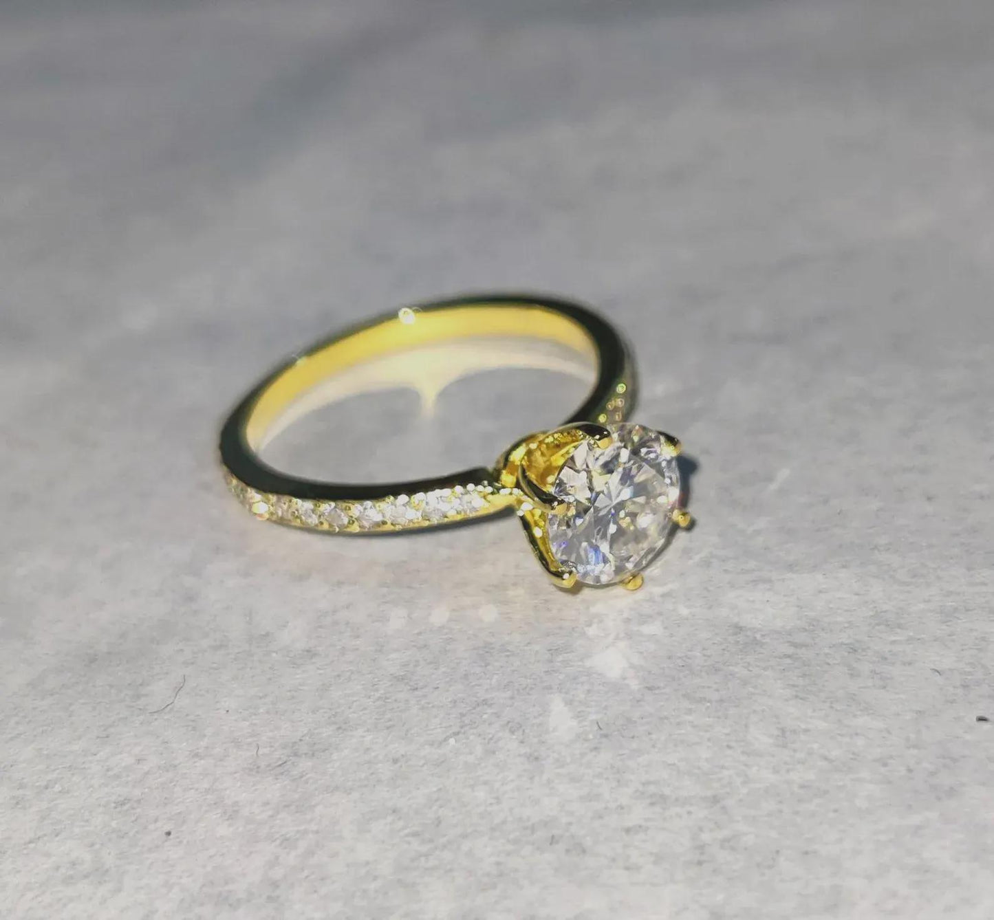 2Ct Diamond Round Cut Wedding Ring Simulated Diamond Solitaire Ring 14K Yellow Gold Finish Sterling 925 Silver Engagement Ring Birthday Gift