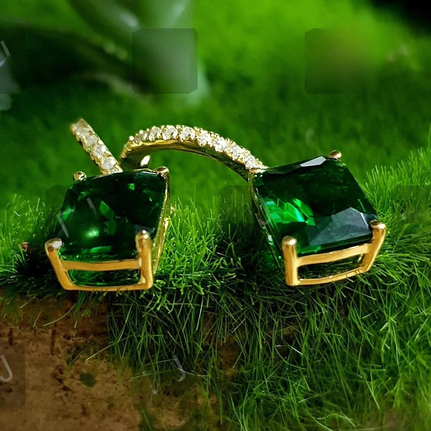 4Ct Radiant Cut Green Emerald Solitaire Earrings / 14K Yellow Gold Finish Drop & Dangle Wedding Earrings Birthday Gift