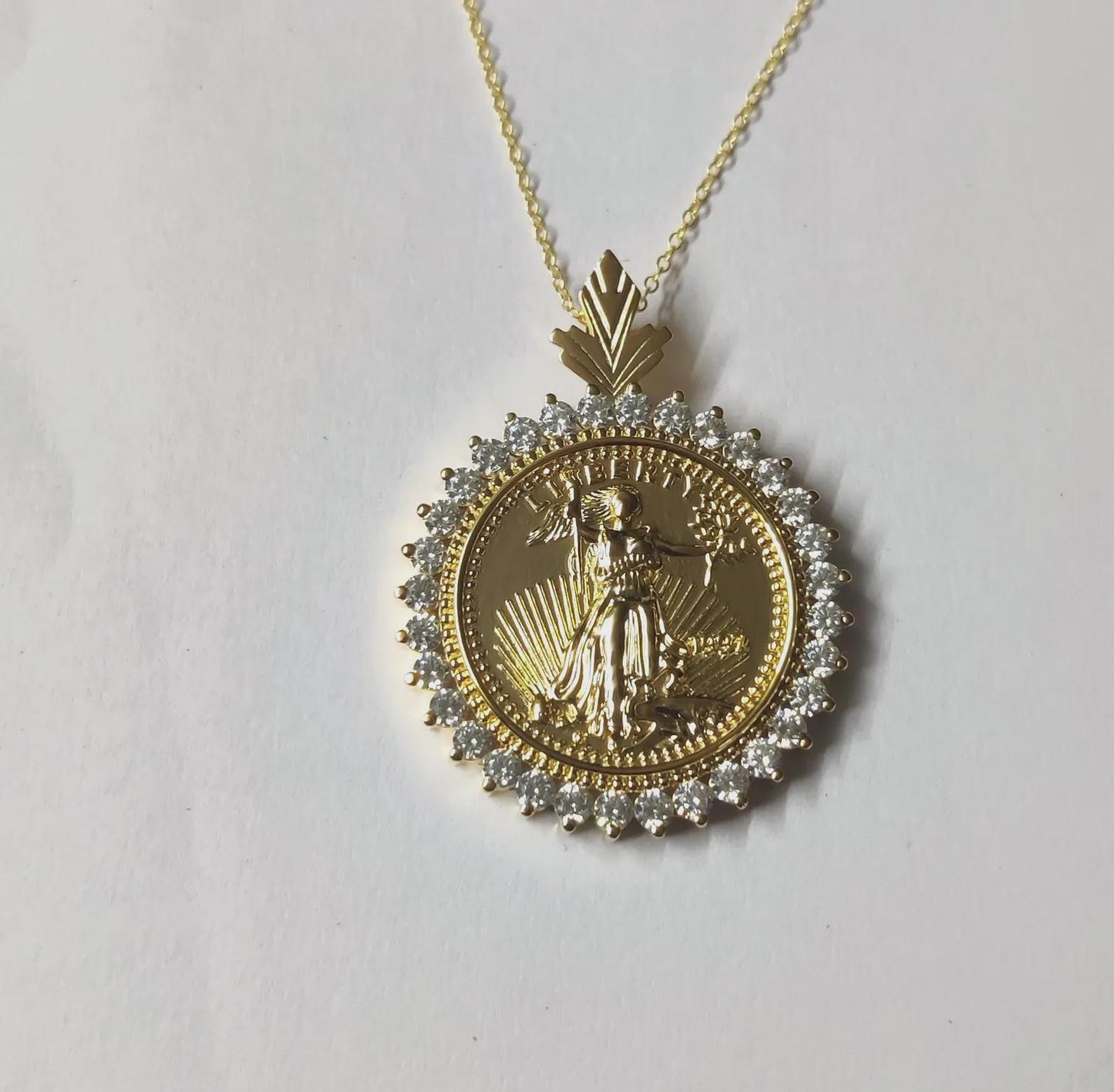 1Ct Round Cut Moissanite Pendant Liberty Dollar Coin Pendant Necklaces Pendant 14K Yellow Gold Finish Moissanite Liberty Pendant