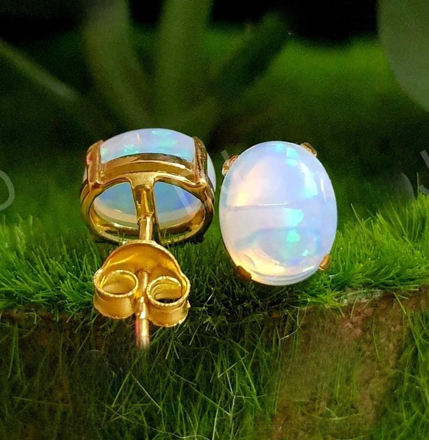 2Ct Oval Cut Stud Women's Earrings Opal Diamond Earrings 14K Yellow Gold Plated 925 Sterling Silver, Push back Earrings, Gift For Birthday