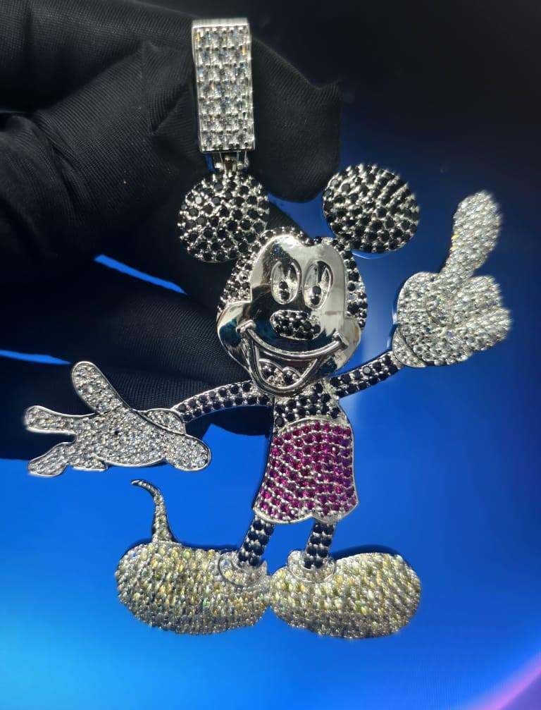 4Ct Round Cut VVS1 Diamond Mickey Mouse Pendant 14K White Gold plated 925 Sterling Silver, Birthday  Gift, Party Wear