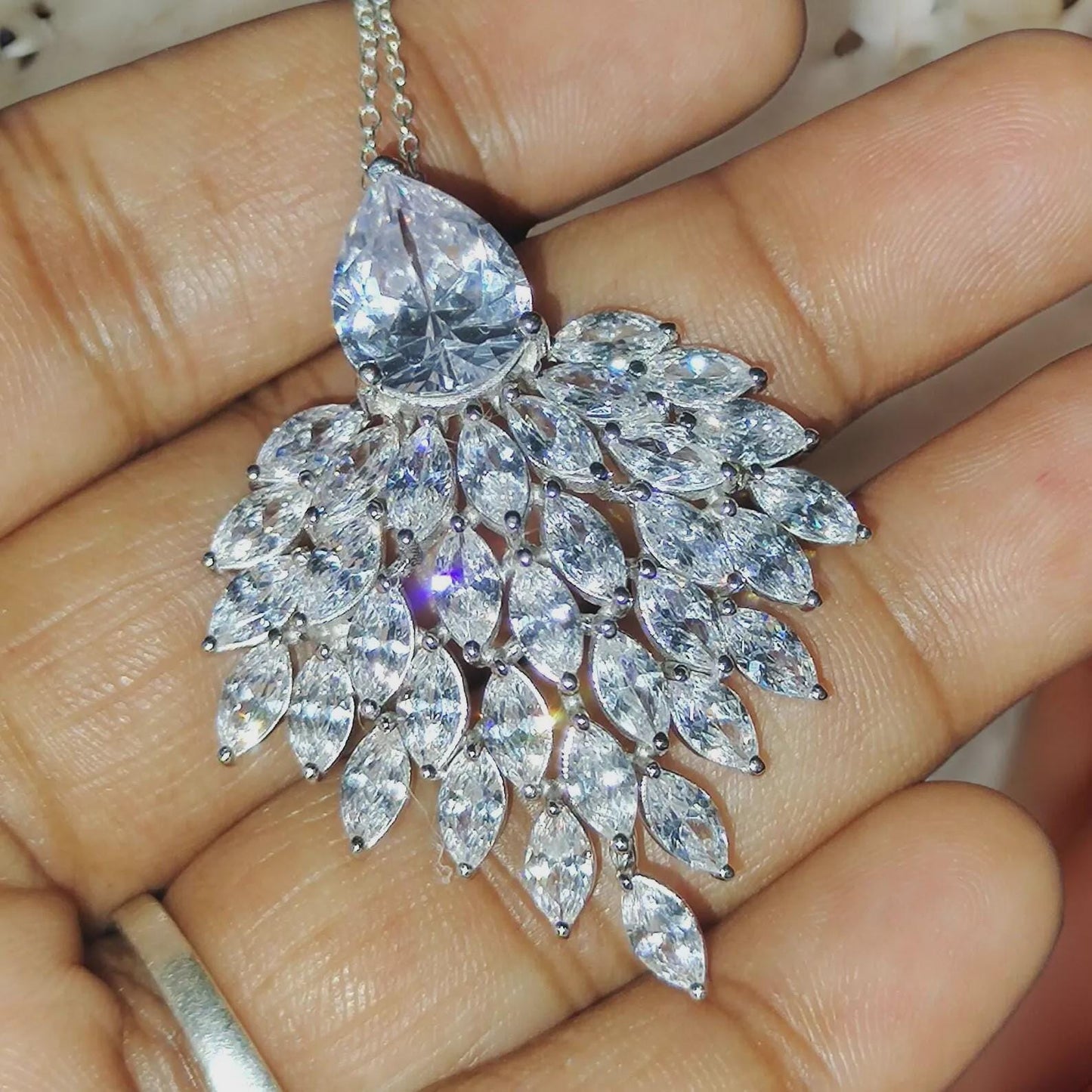 Diamond Pendant Necklace 3Ct Marquise Cut Lab-Created Diamond Cluster Pendant Necklaces Pendant 14K White Gold Plated Diamond Pendant