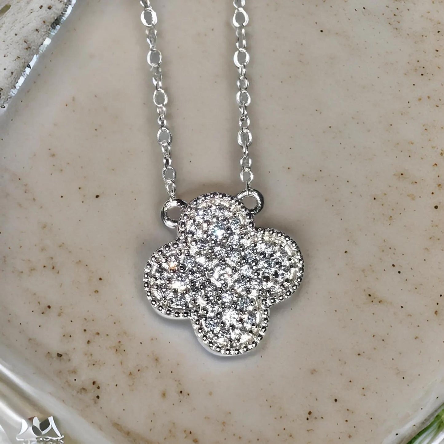 1.50Ct Round Cut Simulated Diamond Flower Clover Pendant 14K White Gold Plated 925 Silver Prong Setting Pendant, Anniversary Gift Pendant