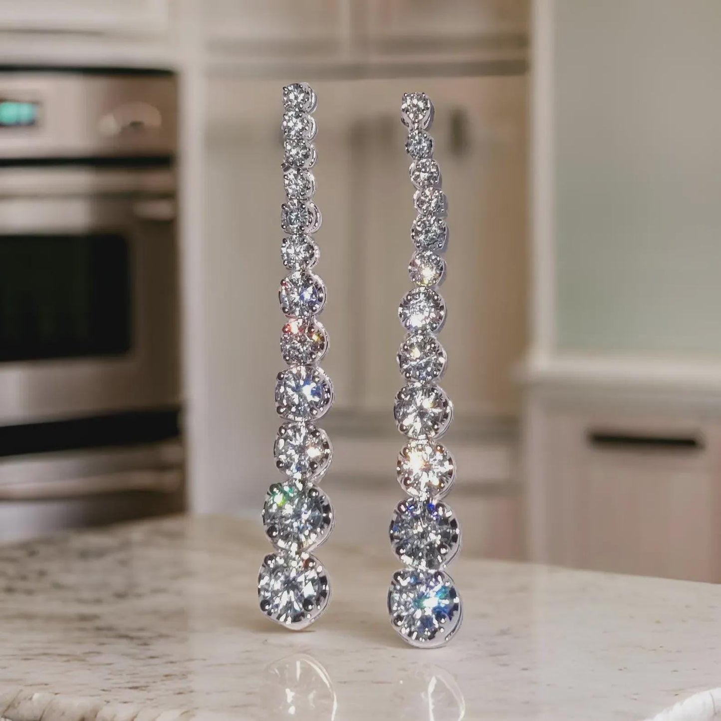 2Ct Diamond Dangle Earrings Round Simulated Diamond Drop Earrings 14K White Gold Plated Silver Drop Dangle Earrings , Special occasion Wear