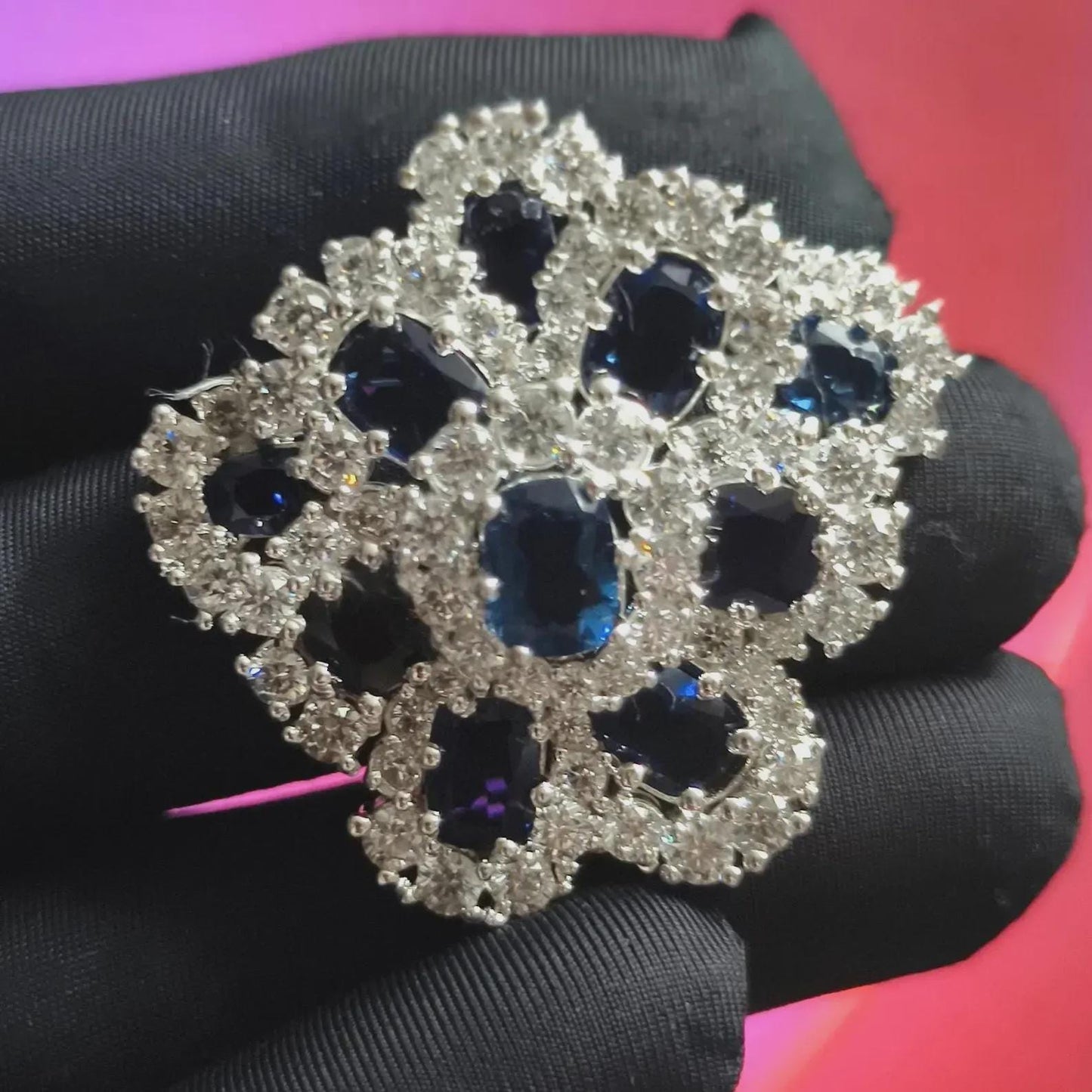 2Ct Unique Flower Brooch Pin Oval Cut Simulated Blue Sapphire Brooch Pin 14K White Gold Plated 925 Silver, Flower Brooch Pin, Birthday Gift