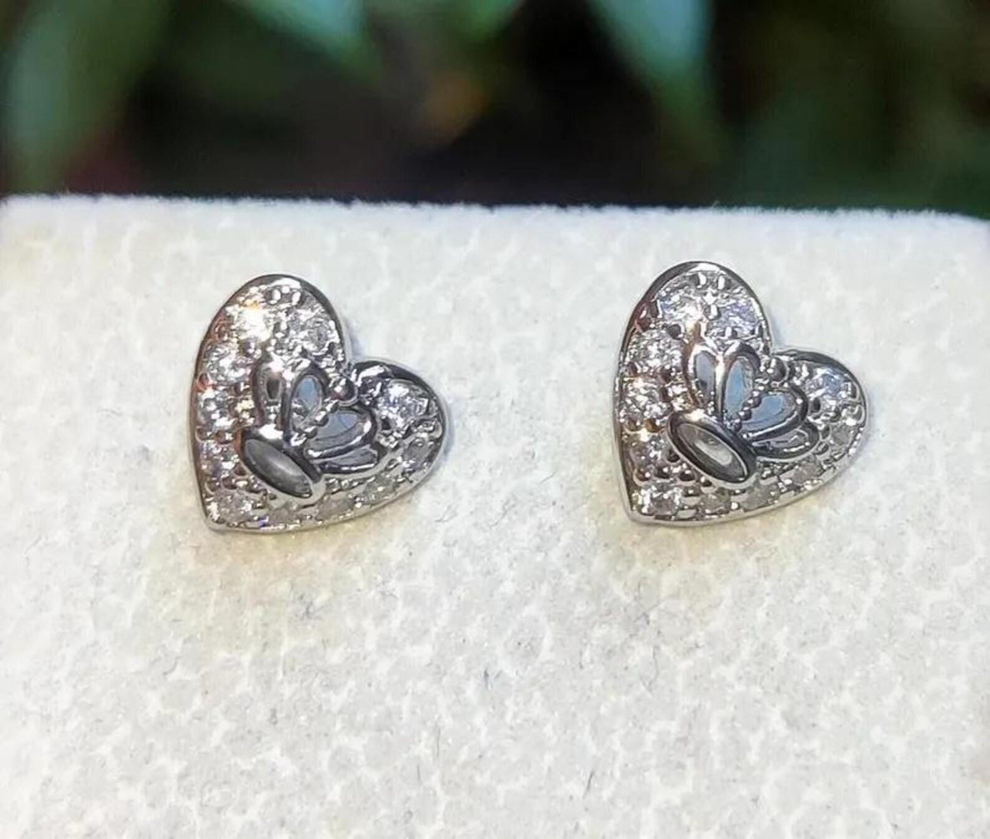 1Ct Round Cut Diamond Women's Heart Stud Earrings Cluster Halo Stud Earrings 14K White Gold Finish 925 Silver Stud Earrings Push Back Stud