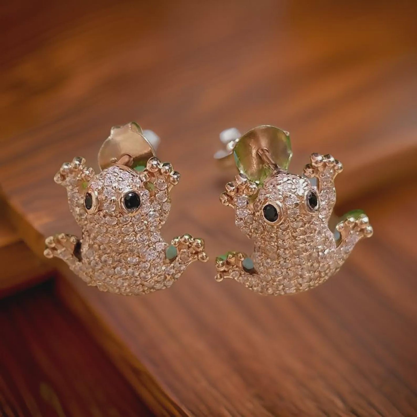 2Ct Round Cut Frog Stud Earrings VVS1 Diamond Earrings 14k Rose Gold Plated Cluster Earring, Push Back Earring Gift for Birthday