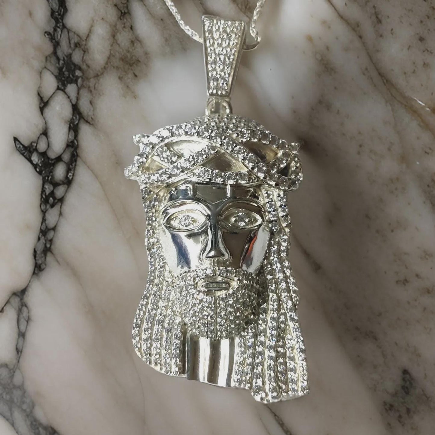 3Ct Round Cut White Diamond Jesus Face Pendant Simulated Diamond14K Yellow Gold Plated Free Chain 18" 925 Silver, Hip Hop Custom Pendant