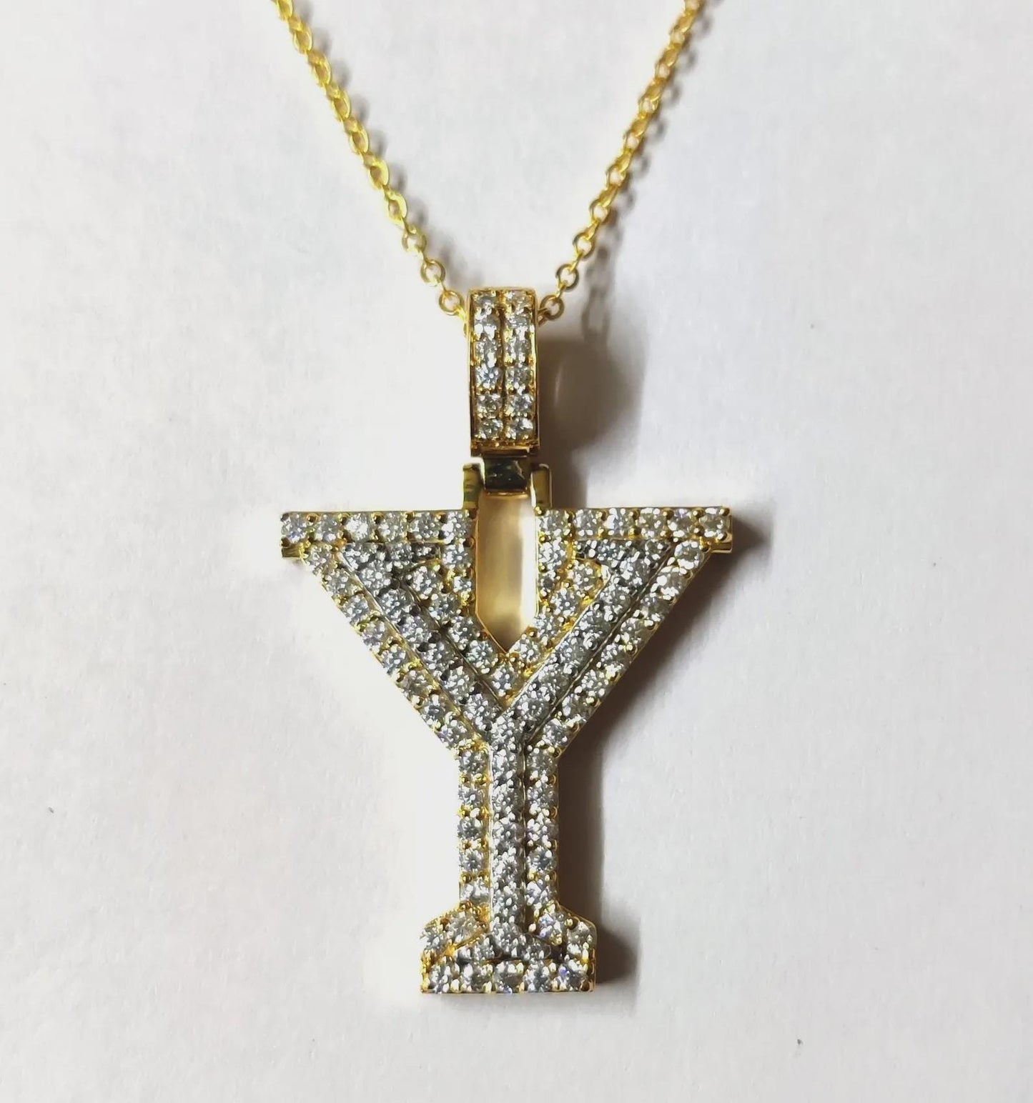 1.50Ct Round Cut Diamond Custom Initial Letter Y Pendant 14K Yellow Gold Plated Free Chain 18" 925 Silver, Alphabet Letter Custom Pendant