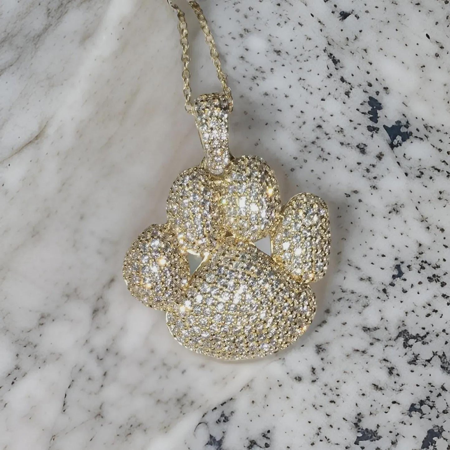 3Ct Round Cut Simulated White Diamond Dog Paw Pendant 14K Yellow Gold Finish Free Chain 925 Sterling Silver Hip Hop Dog Paw Pendant
