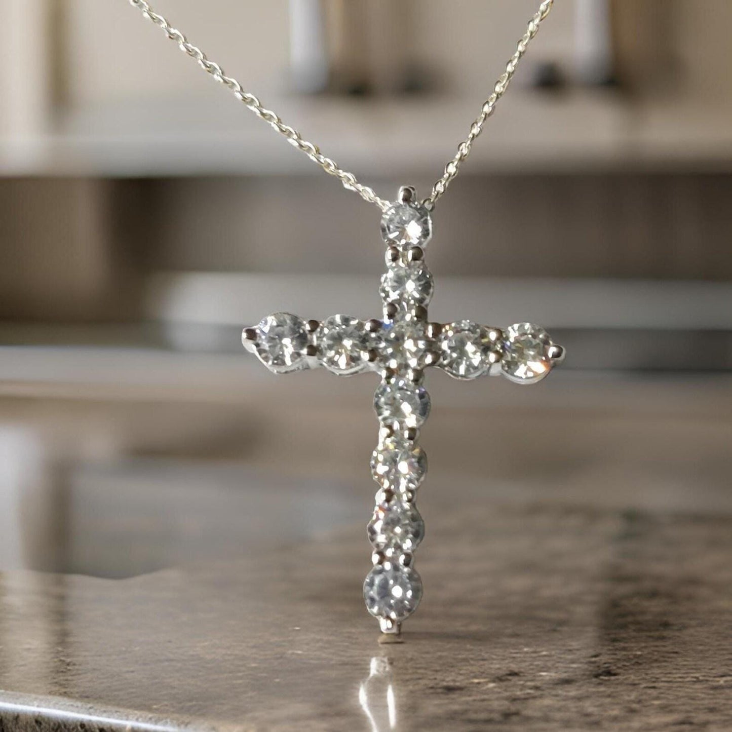 1.50Ct Round Cut Fancy VVS1 Diamond Cross Pendant 14k White Gold Plated- 925 Silver Free Chain