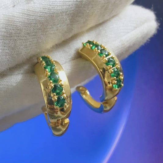 2Ct Round Cut Emerald Hoop Earring Simulated 14K Yellow Gold Finish 925 Sterling Silver For Special Occasion, Birthday Gift, Daily Wear