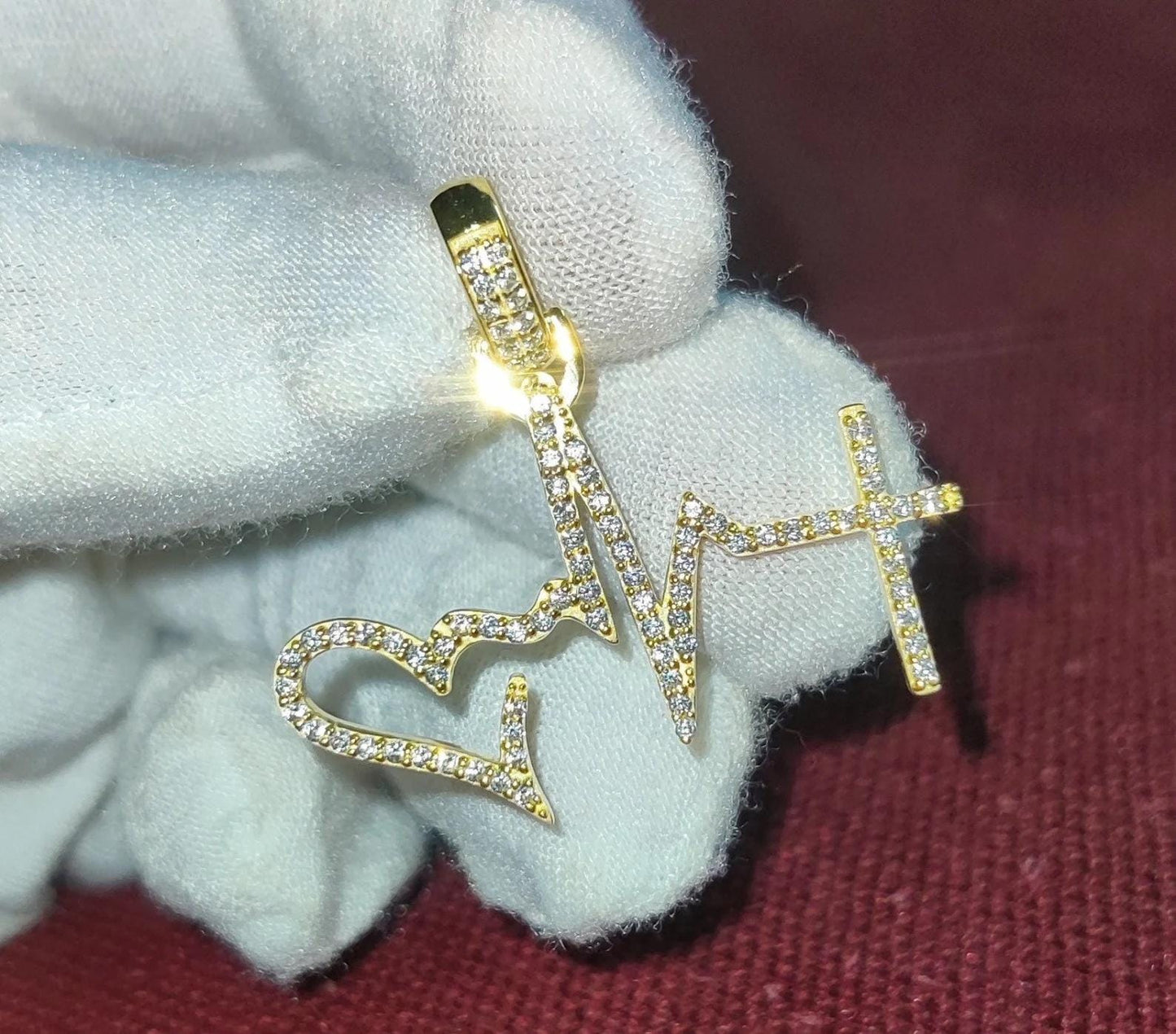 1.50Ct Diamond Round Cut Simulated Diamond Pendant, Love Heartbeat Pendant 14K Yellow Gold Finish 925 Sterling Silver Birthday Party Pendant