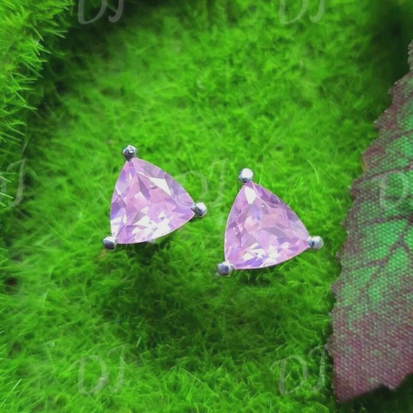 2Ct Solitaire Stud Earrings Trillion Cut Simulated Pink Sapphire Earrings 14k White Gold Plated, Prong Earrings Push Back Gift for Party