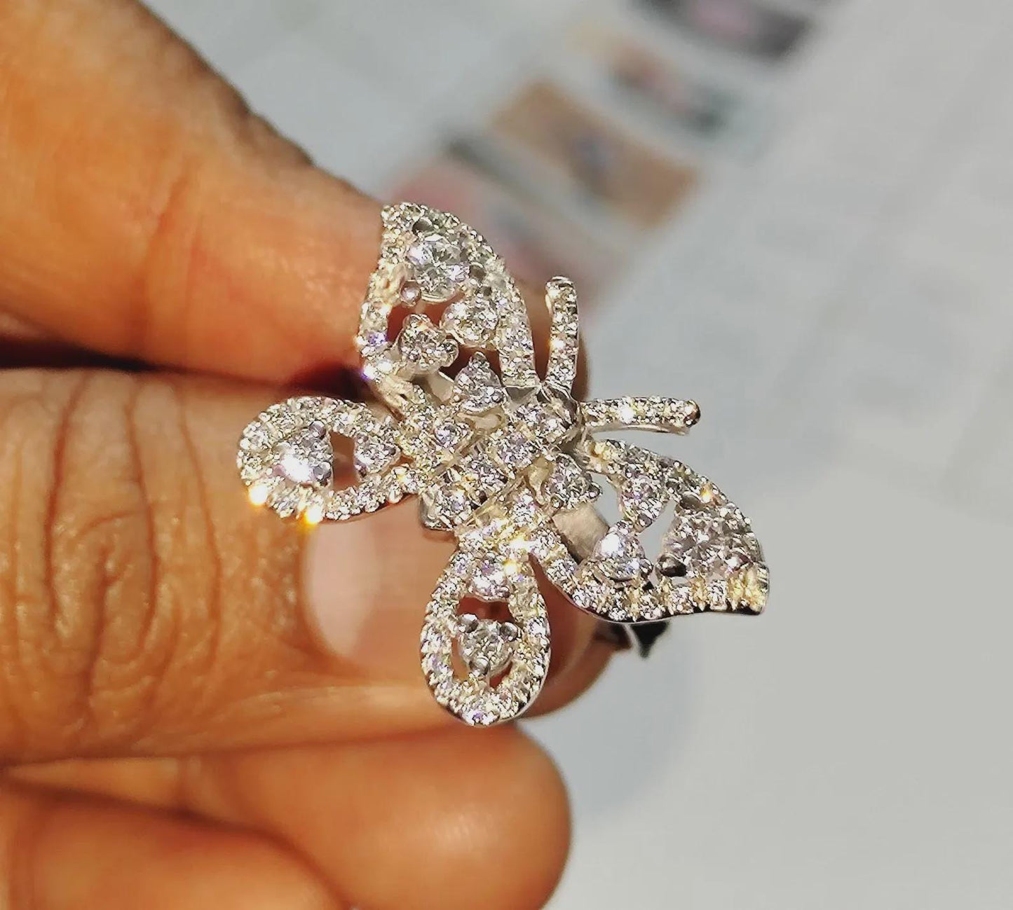 2Ct Round Cut Diamond Butterfly Lab-Created Diamond Wedding Anniversary Ring 14K White Gold Finish 925 Sterling Silver Band  Engagement Ring