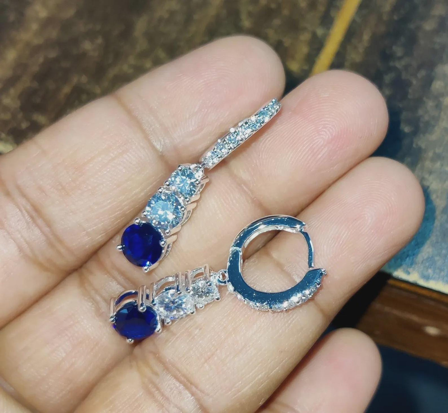 2Ct Round Cut Simulated Blue Sapphire Fancy Drop Dangle Earrings 14K White Gold Finish Sterling Silver Clip On Earrings Gift for Birthday