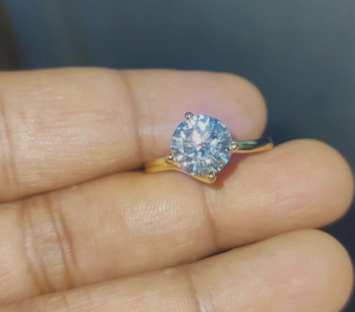 2Ct Diamond Solitaire Ring Round Cut Simulated Diamond Anniversary Ring 14K Yellow Gold Finish Sterling Silver Engagement Ring Birthday Gift