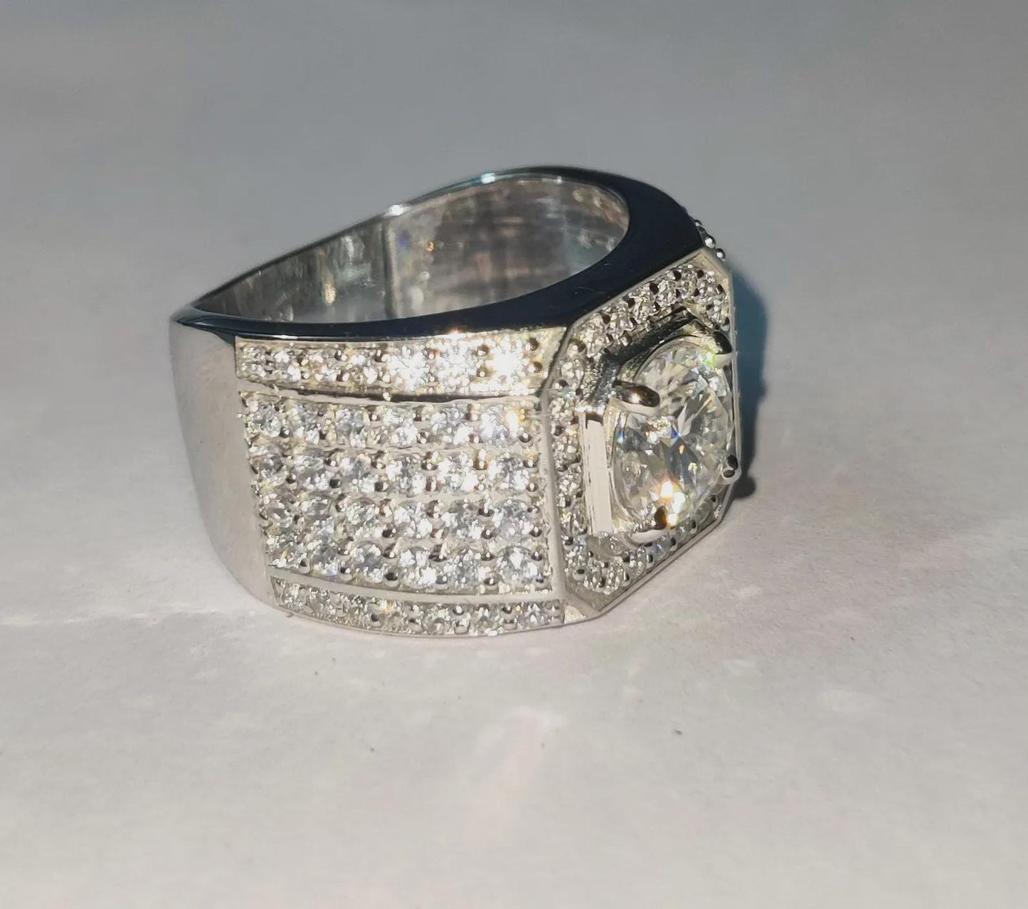 4Ct Round Cut Lab-Created Diamond Cluster Mens Engagement Ring 14K White Gold Finish 925 Silver Hip Hop Diamond Engagement Ring Wedding Band