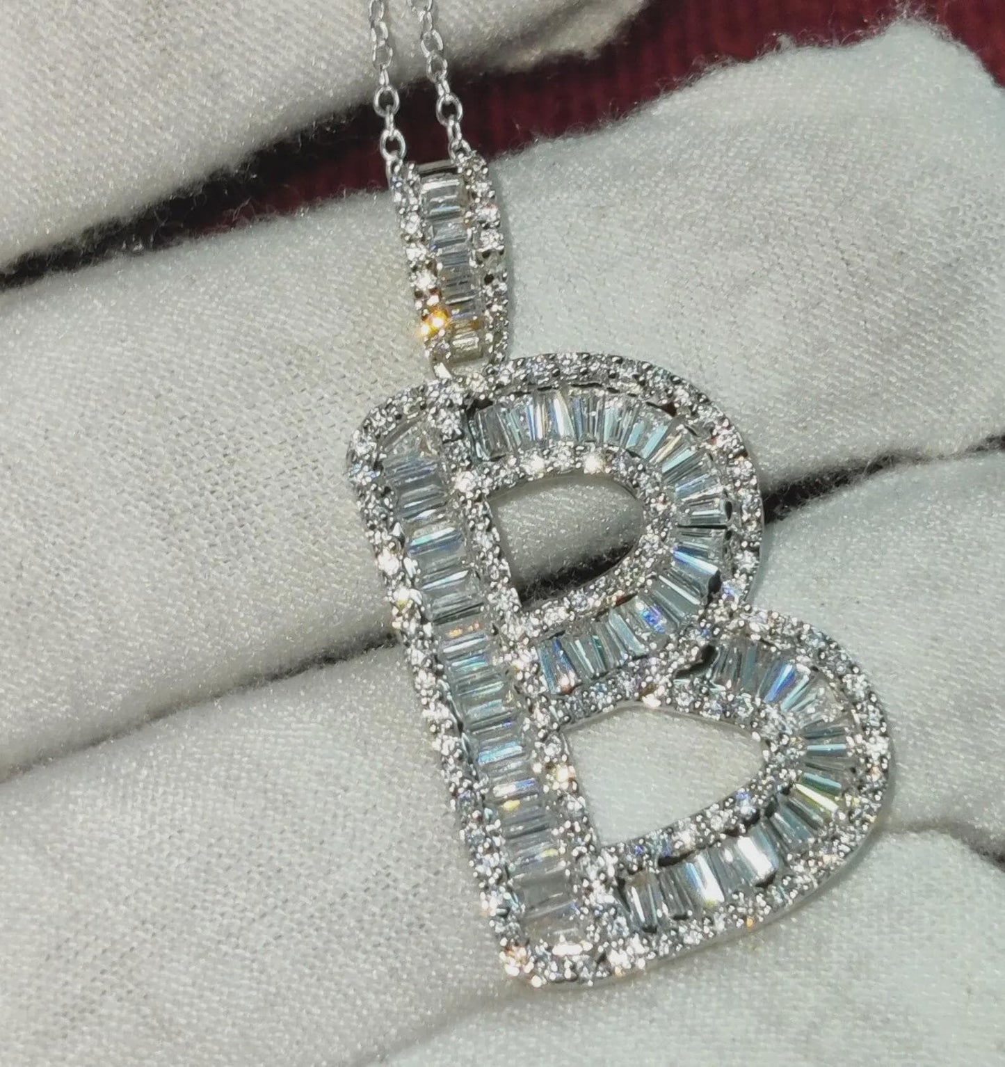 2Ct Diamond Baguette Cut Simulated Diamond Pendant, Custom Any Letter Diamond Pendant, Unisex Diamond Pendant, For Birthday Pendant Gift