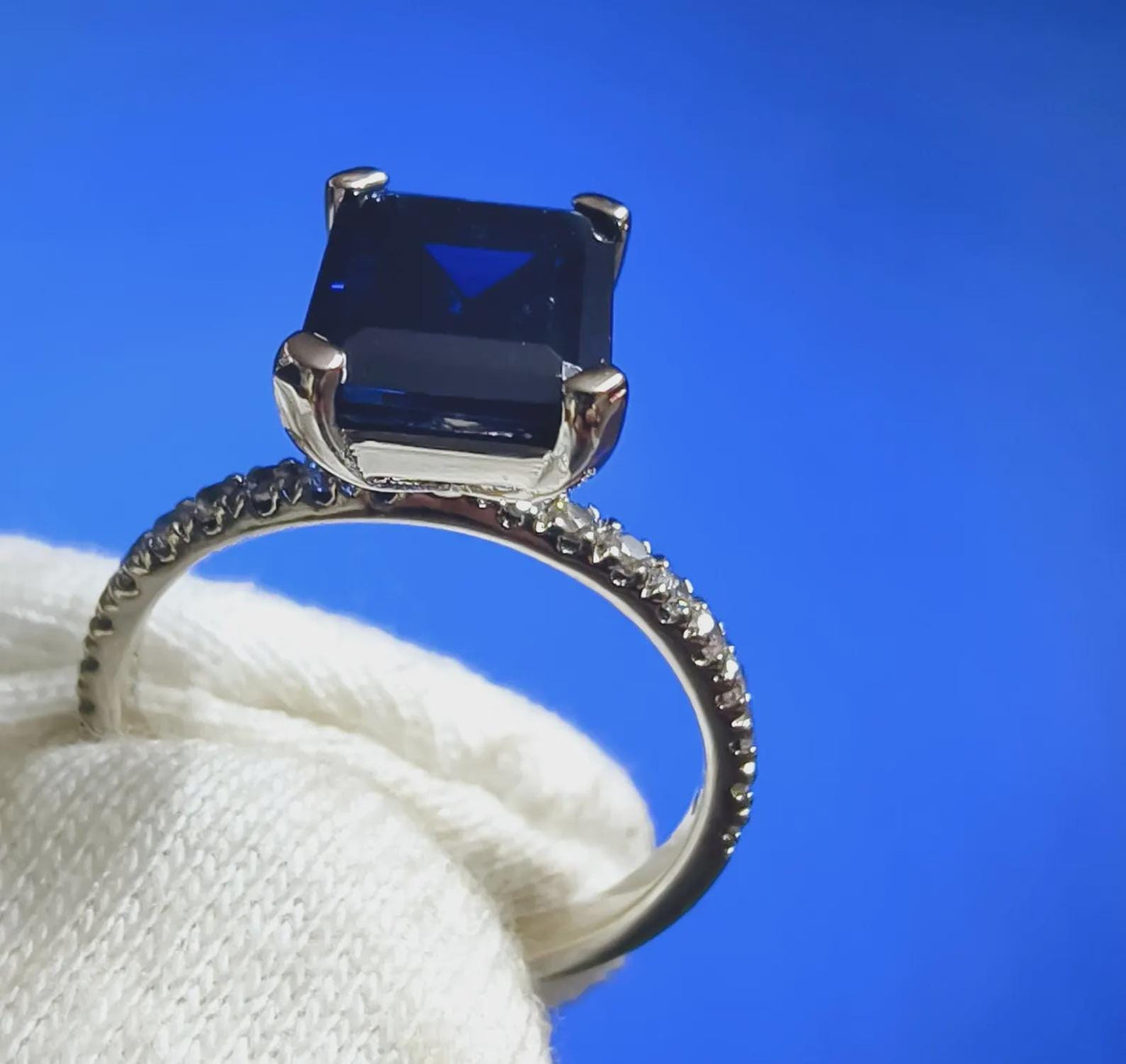 2.50Ct Emerald Cut Blue Sapphire & VVS1/D Diamond Solitaire Engagement Wedding Women's Ring 14K White Gold Finish Gift For her