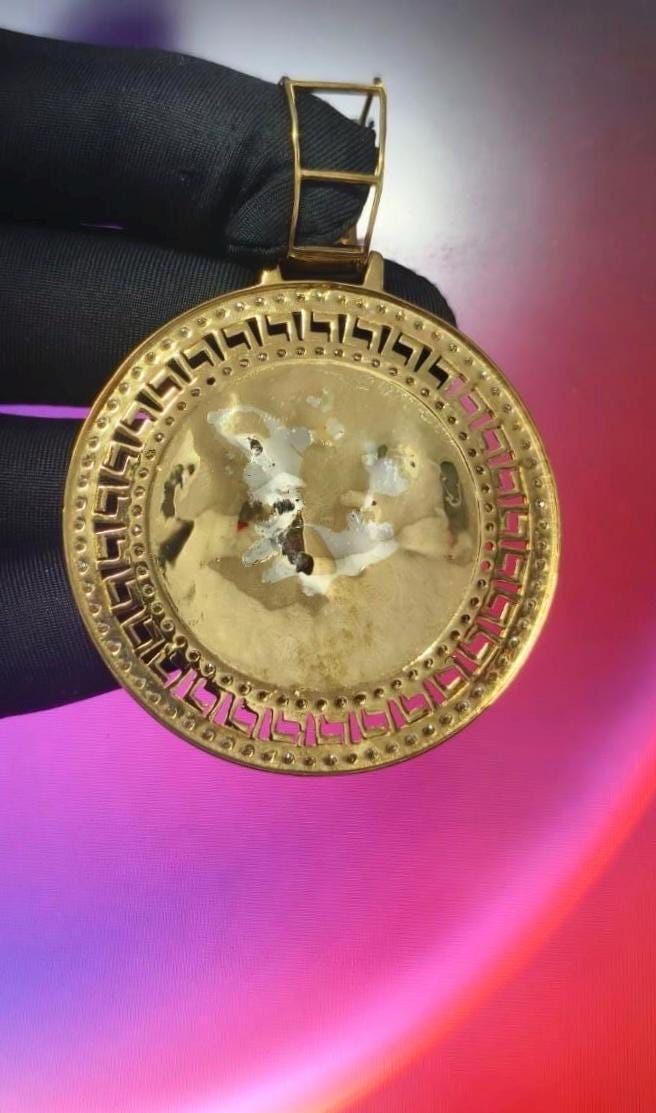 2Ct Round Cut Simulated Diamond Pendant 50 Pesos Centenario 14K Yellow Gold Plated - 925 Silver