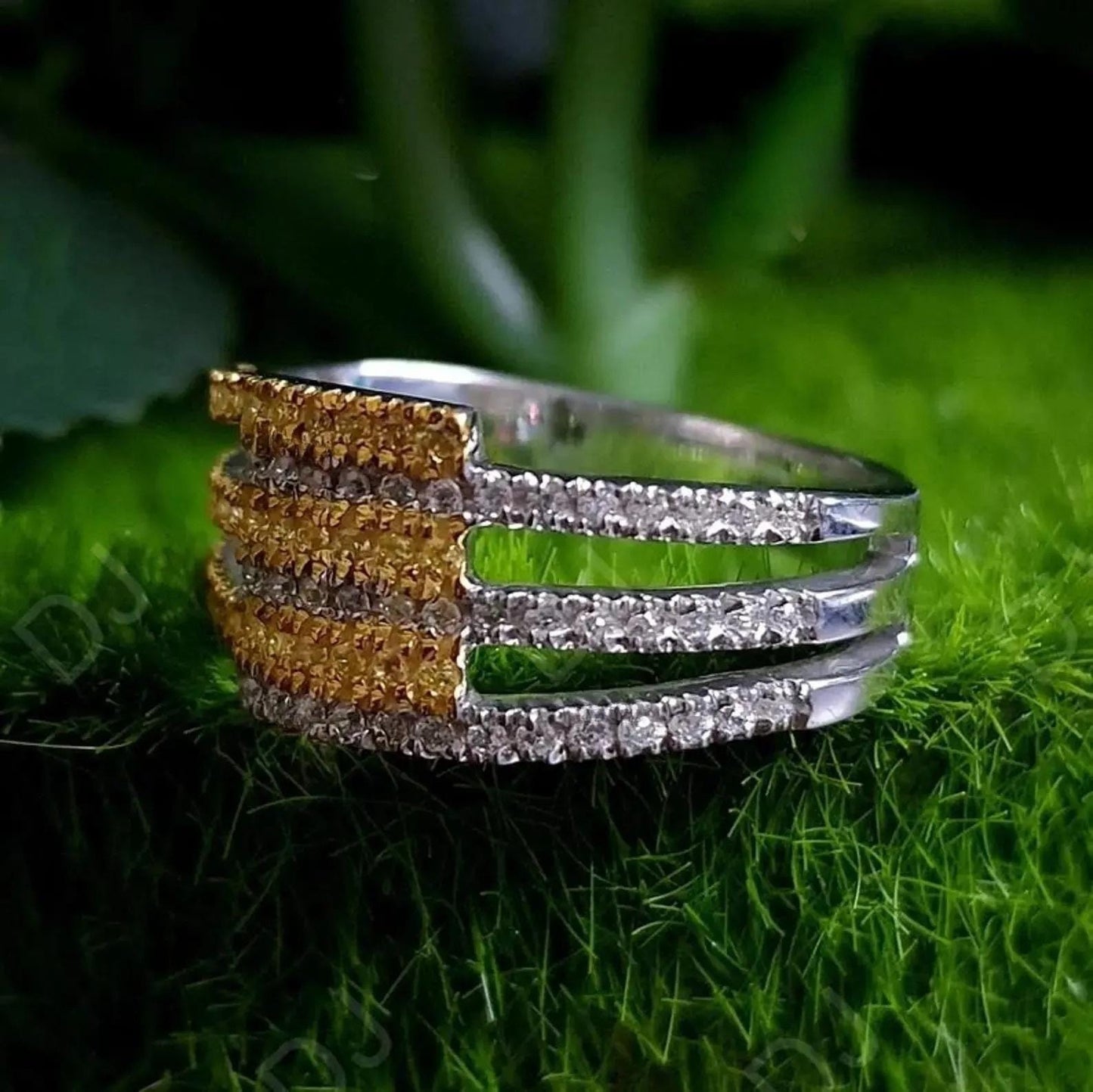 2Ct Round Cut Simulated Diamond Engagement Band Ring Bypass Wedding Ring Anniversary Ring 14K Two Tone Gold Plated 925 Sterling Silver