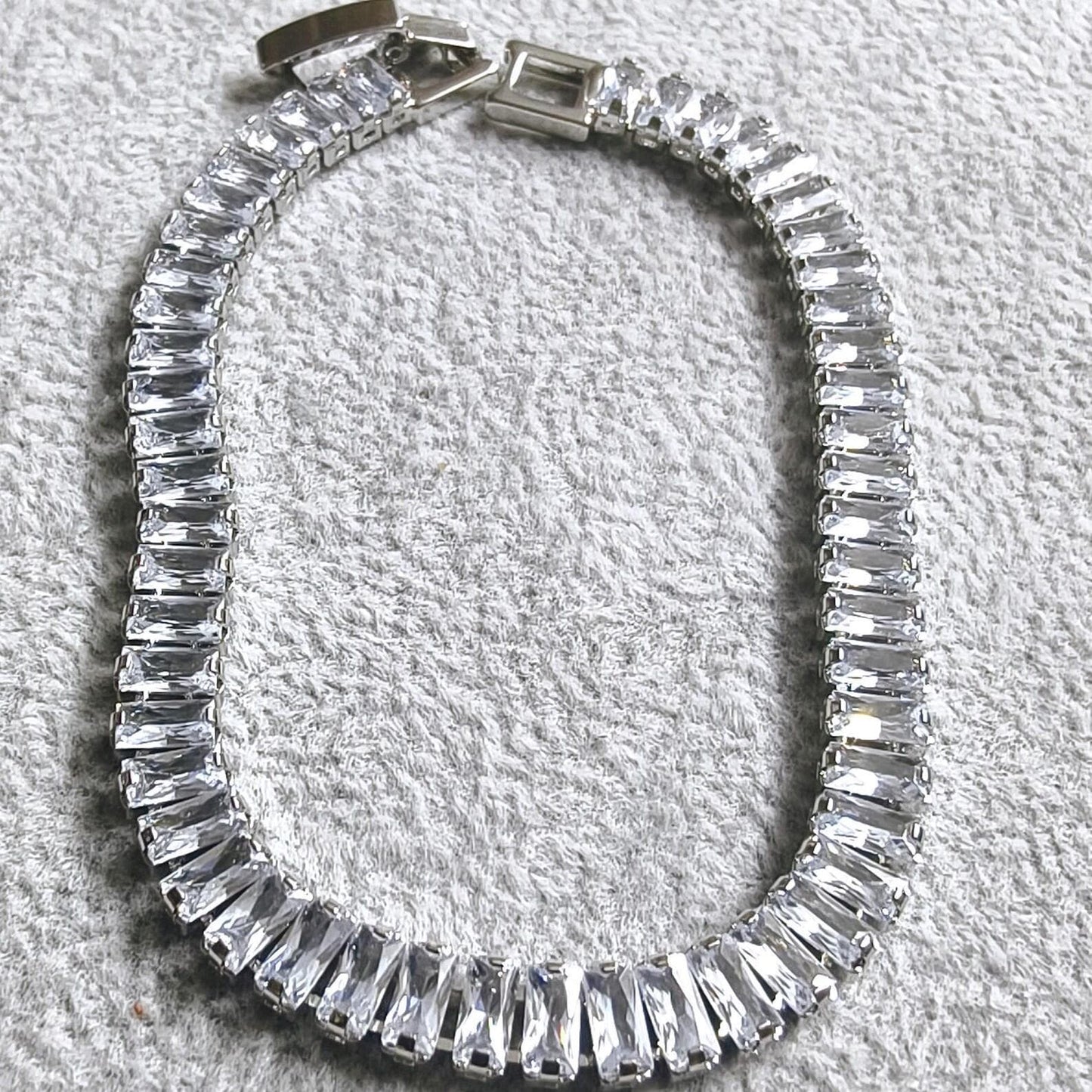 12Ct Radiant Baguette Cut Cubic Zirconia Lab-Created Cubic Zirconia Tennis Bracelet 14K White Gold Plated Diamond Bracelet Size 7.5"  Silver