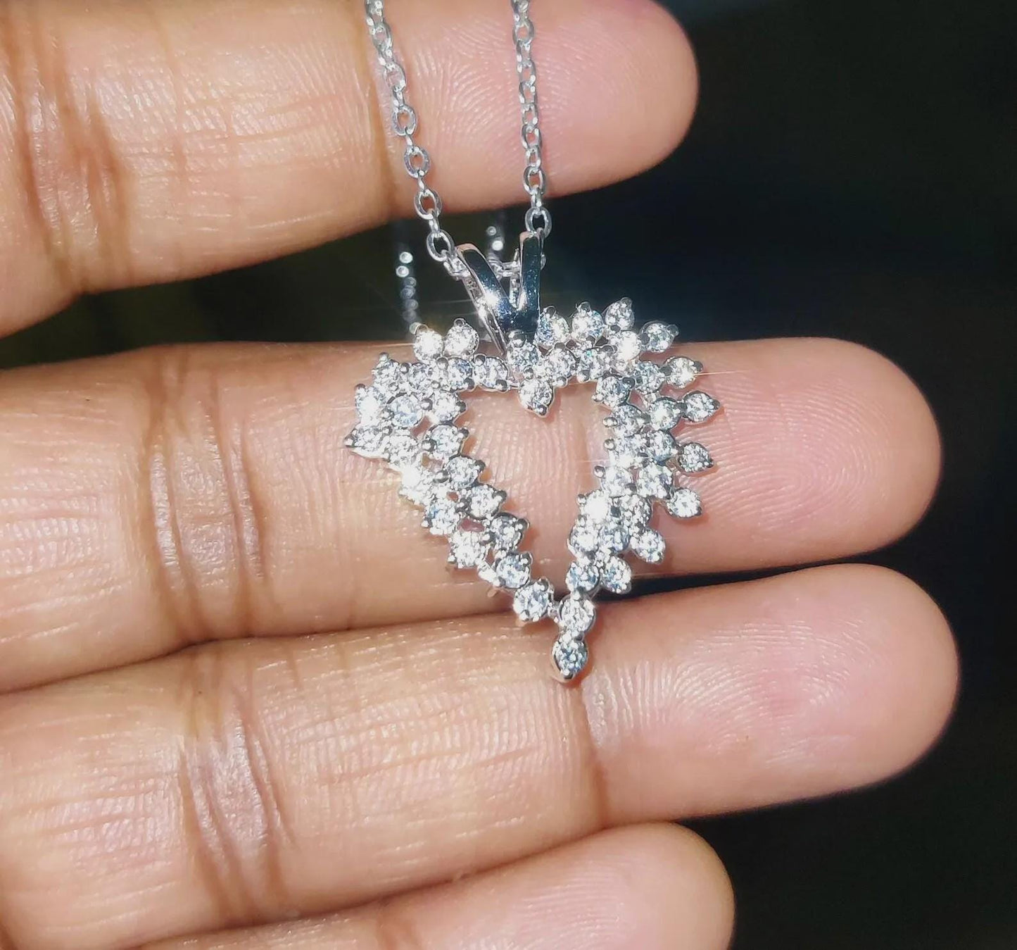 1.50Ct Moissanite Round Cut Cluster Heart Pendant 14K White Gold Finish 925 Silver Women's Heart Pendant, Birthday, Valentines, Wedding Gift