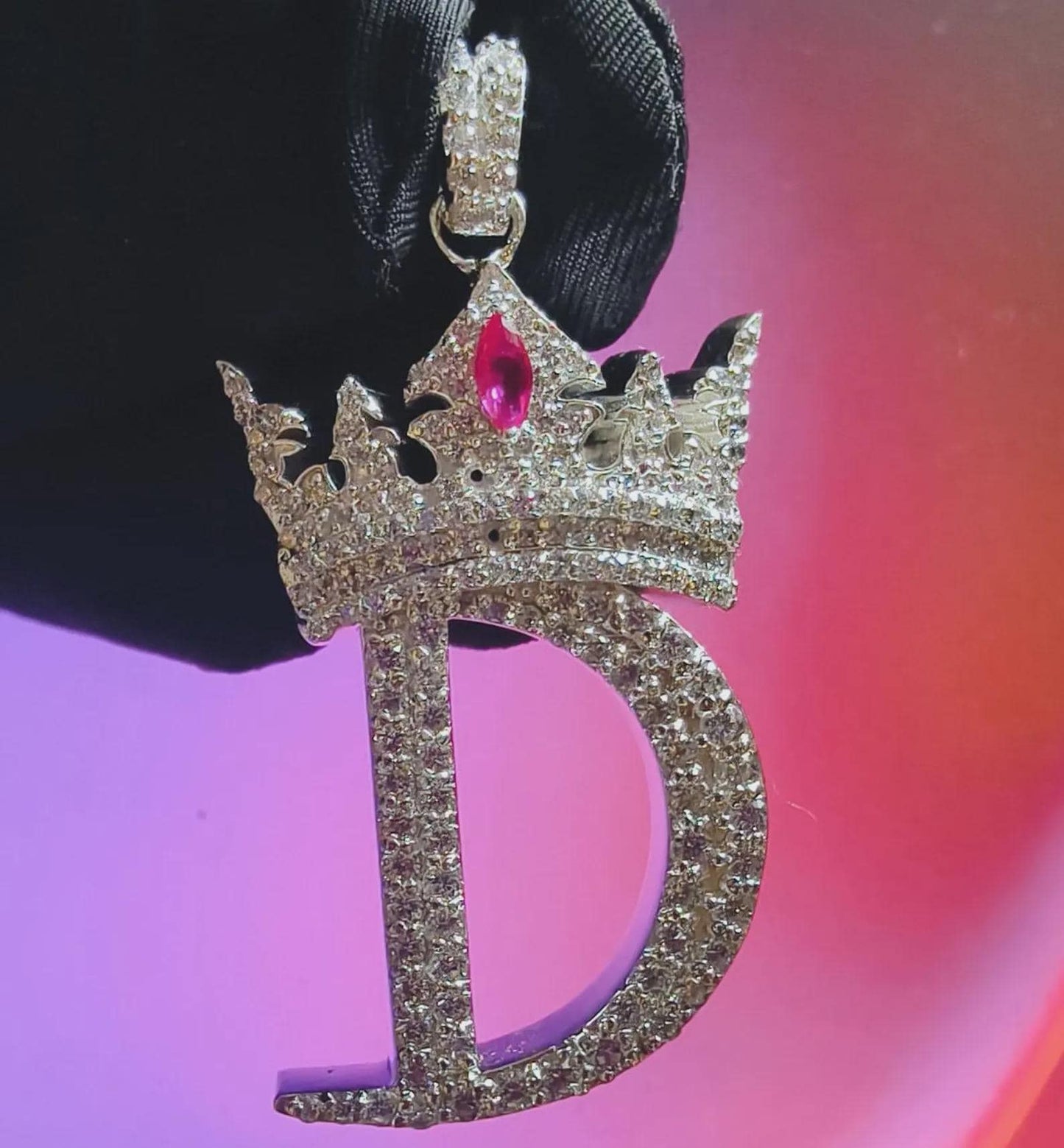 2Ct Round Cut Custom Letter Crown Pendant Lab-Created Diamond D Letter Initial Alphabet Pendant 14K White Gold Plated Hip Hop Pendant