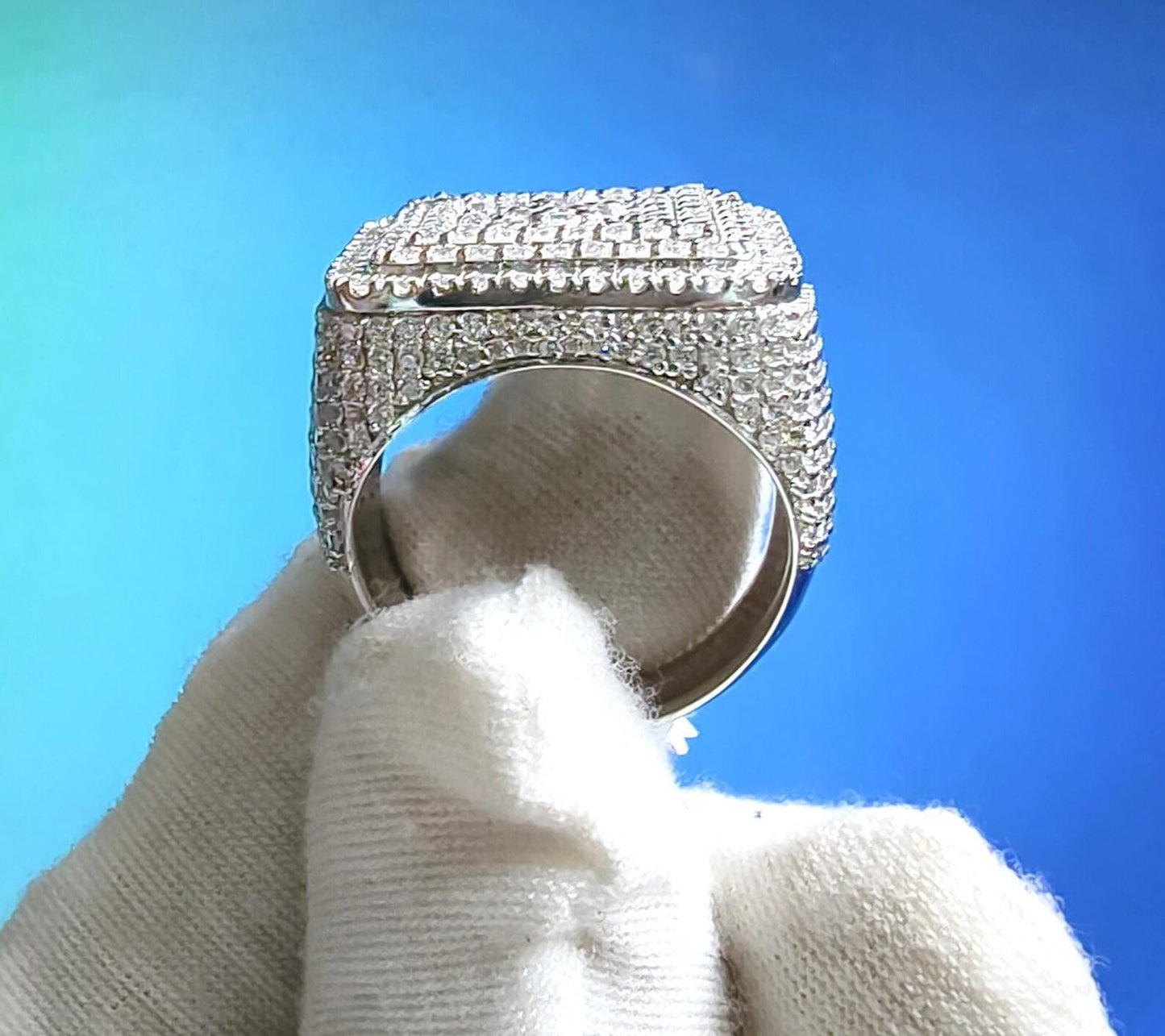 2Ct Round Cut Simulated Diamond Cluster Men's Wedding Engagement Ring 14K White Gold Plated- 925 Silver, Hip Hop Men’s Ring- Gift for him