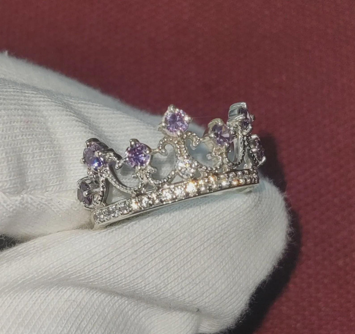 2Ct Round Cut Simulated Amethyst Crown Engagement Anniversary Ring Prong 14K White Gold Finish 925 Sterling Silver Simulated Diamond Band