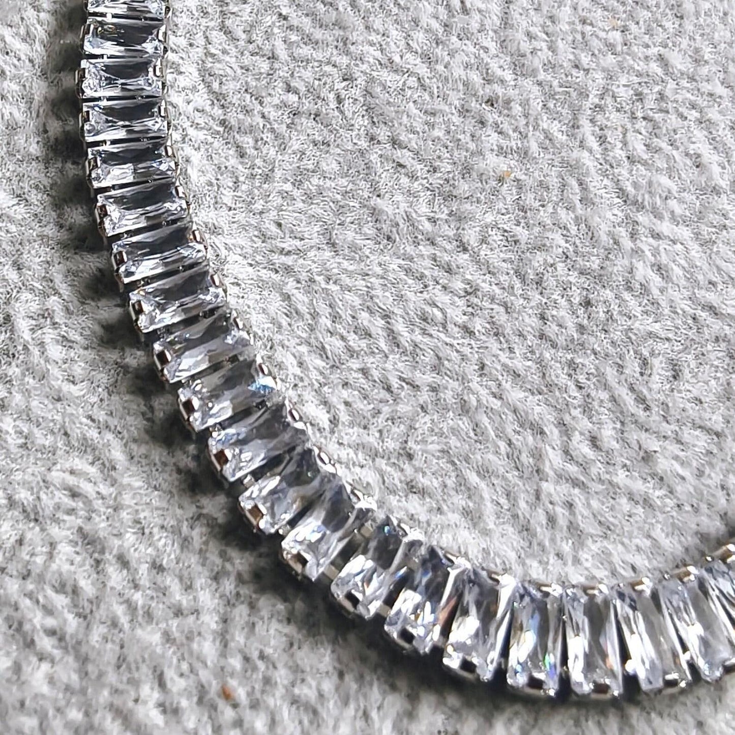 12Ct Radiant Baguette Cut Cubic Zirconia Lab-Created Cubic Zirconia Tennis Bracelet 14K White Gold Plated Diamond Bracelet Size 7.5"  Silver